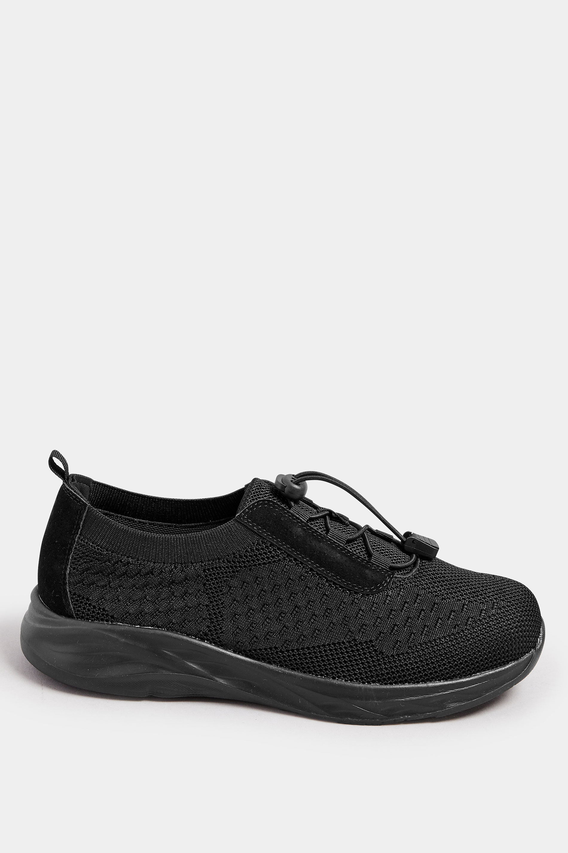 Black Woven Drawcord Trainers In Extra Wide EEE Fit | Yours Clothing 3