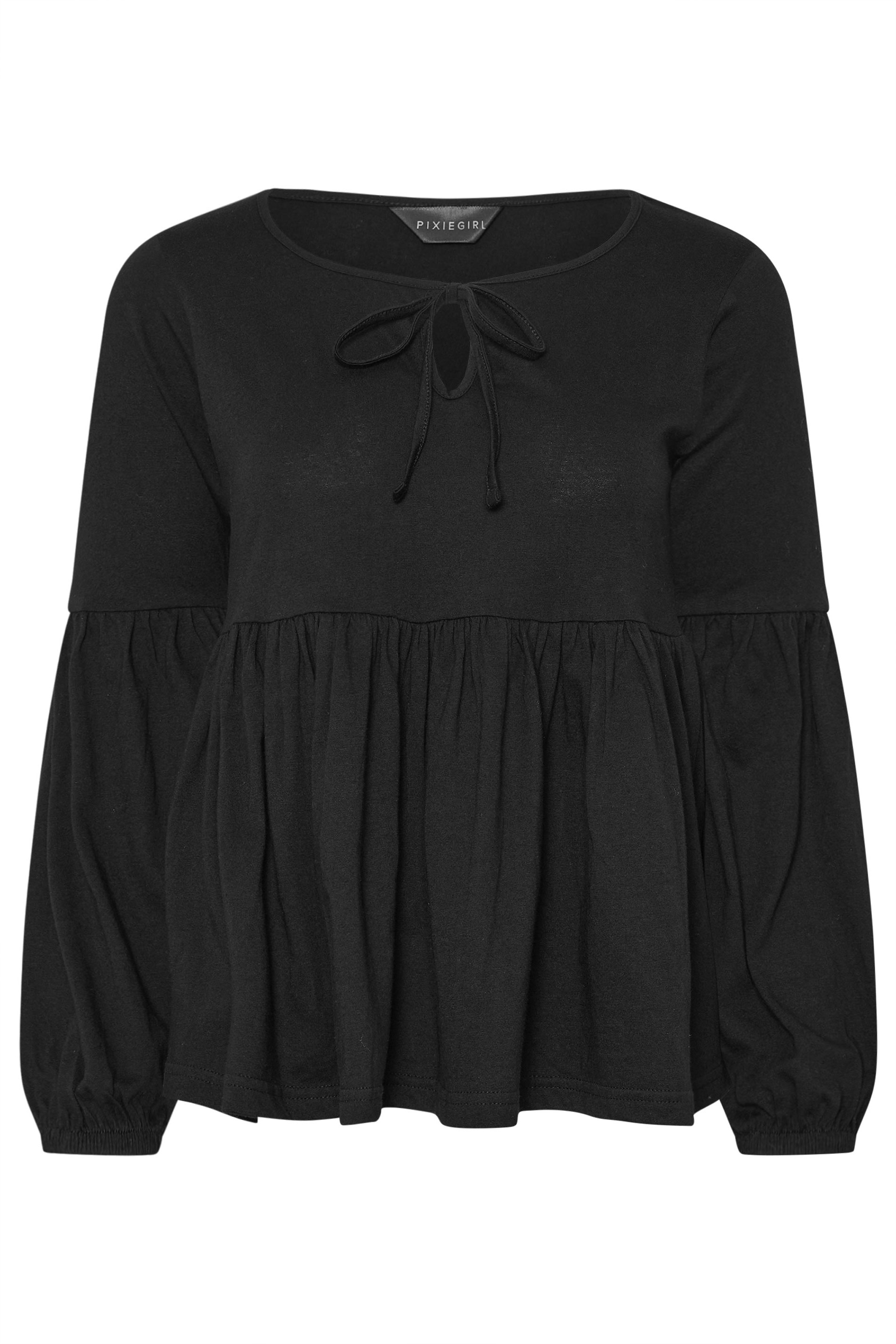 PixieGirl Petite Women's Black Tie Front Smock Top | PixieGirl 5