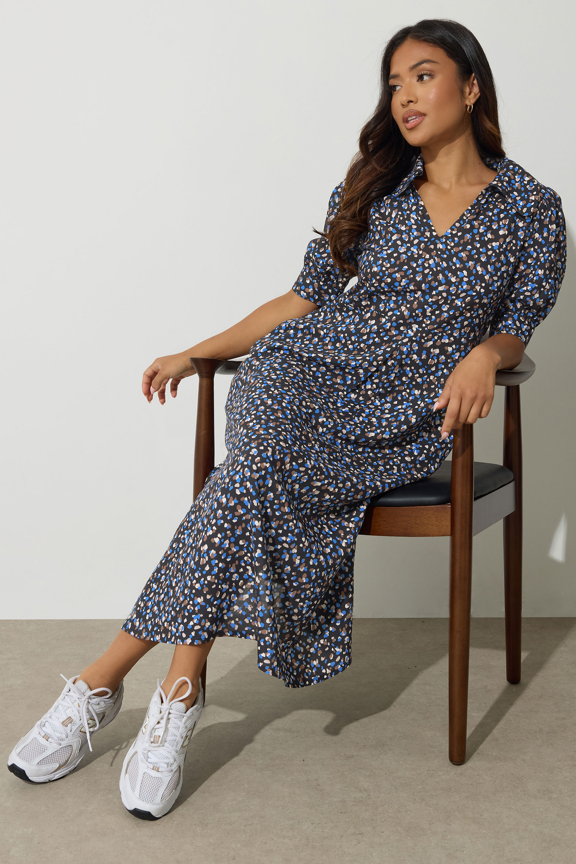 PixieGirl Petite Women's Black Spot Collar Midaxi Dress | PixieGirl 1