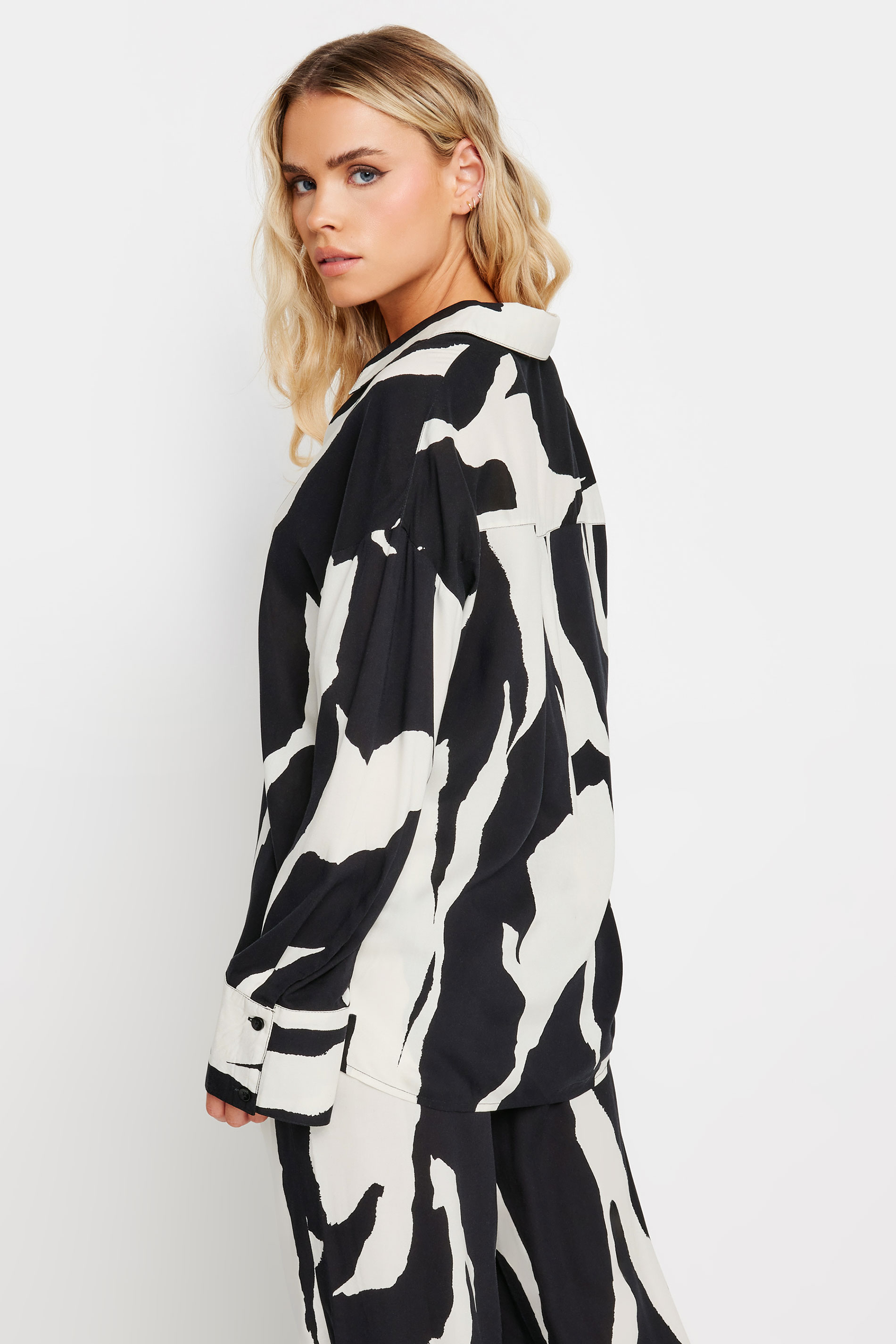 PixieGirl Petite Black Mono Abstract Print Shirt | PixieGirl 3