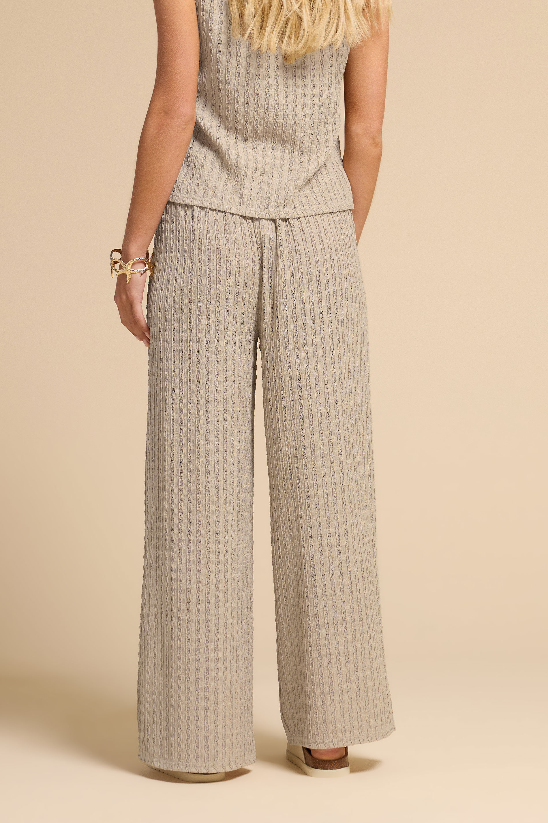 PixieGirl Petite Women's Natural Brown Wide Leg Crochet Trousers | PixieGirl 3