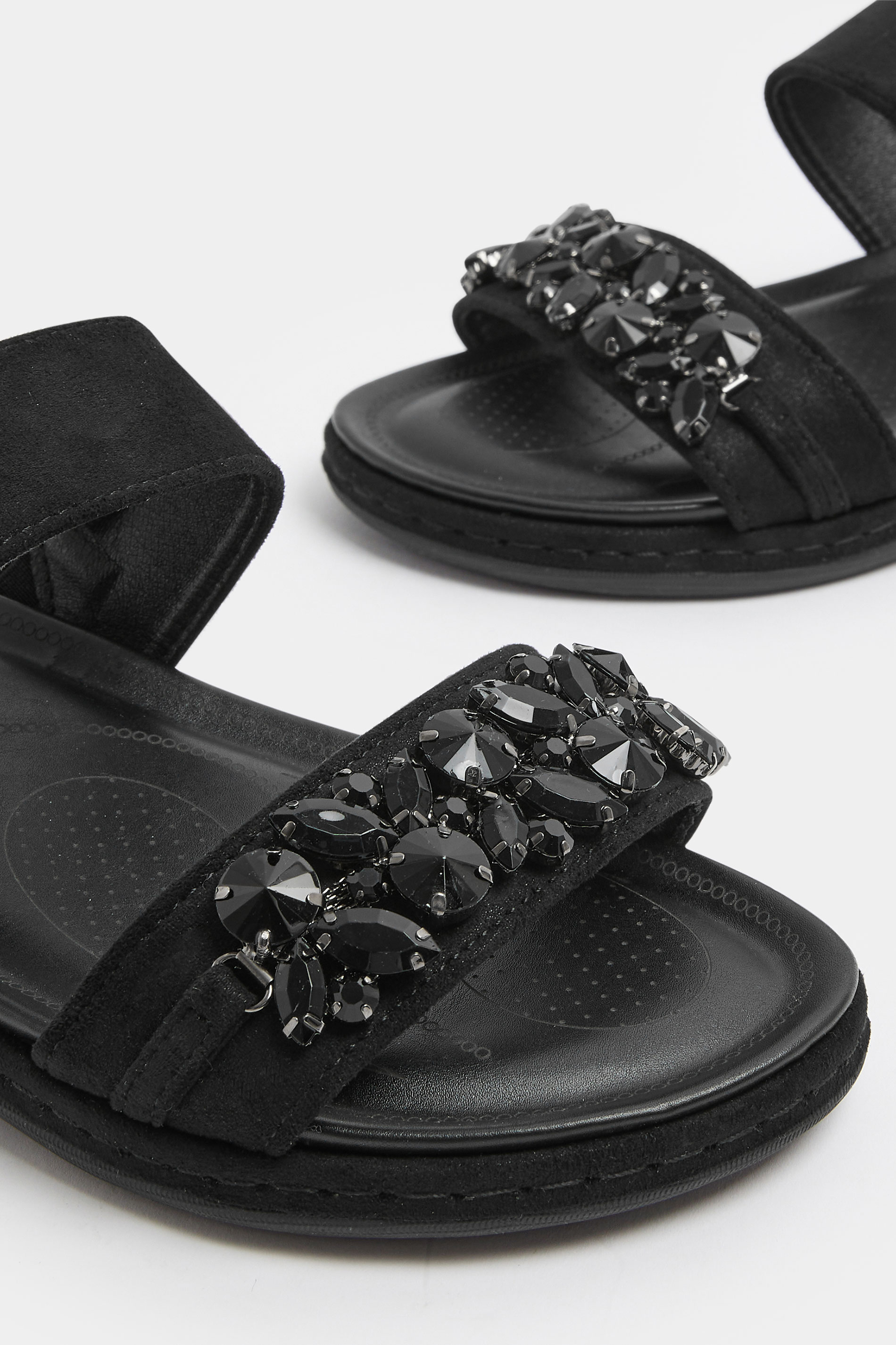 Black Diamante Stone Embellished Sandals In Extra Wide EEE Fit | Yours Clothing 5