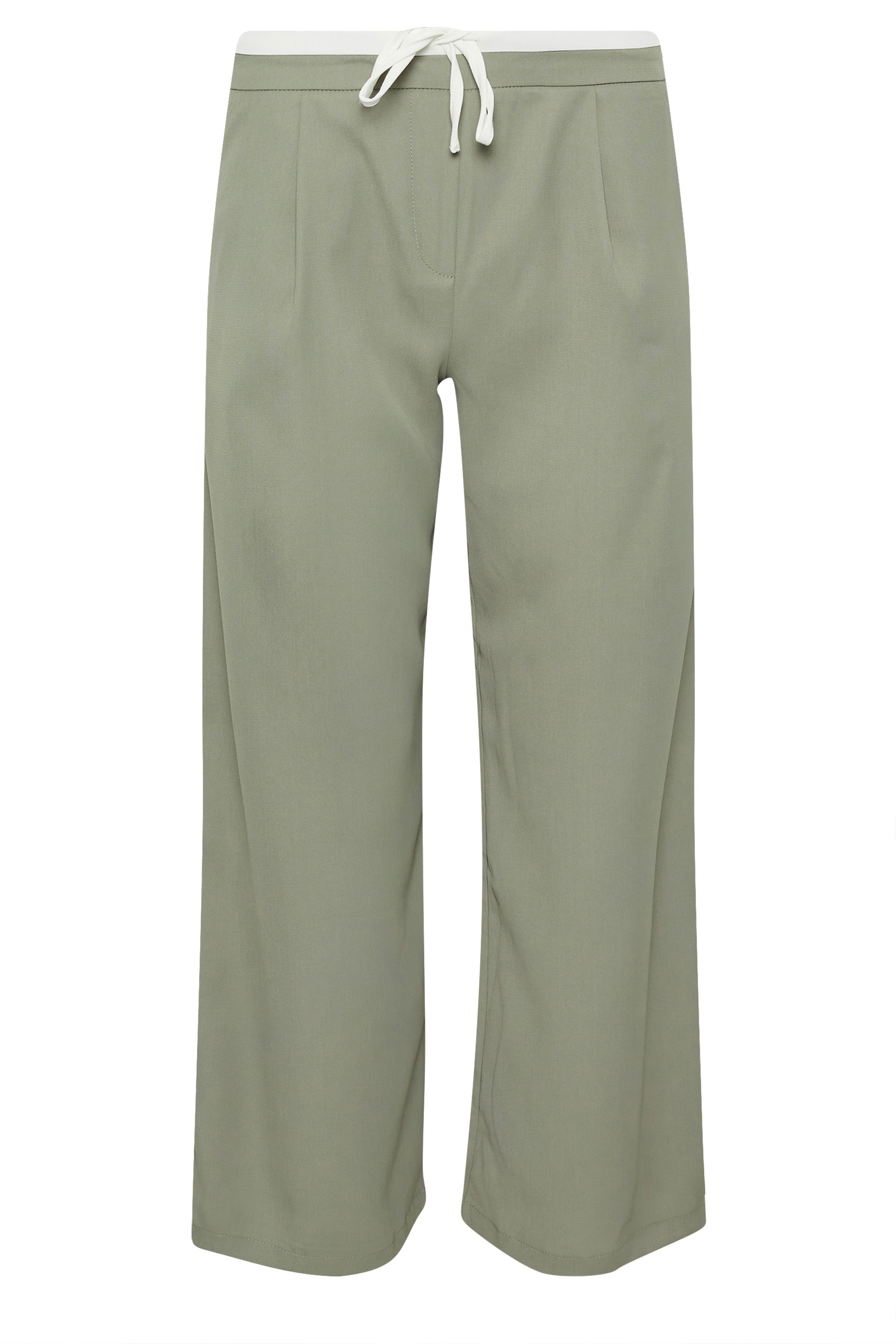 PixieGirl Petite Womens Sage Green Contrast Waist Wide Leg Trousers | PixieGirl 5