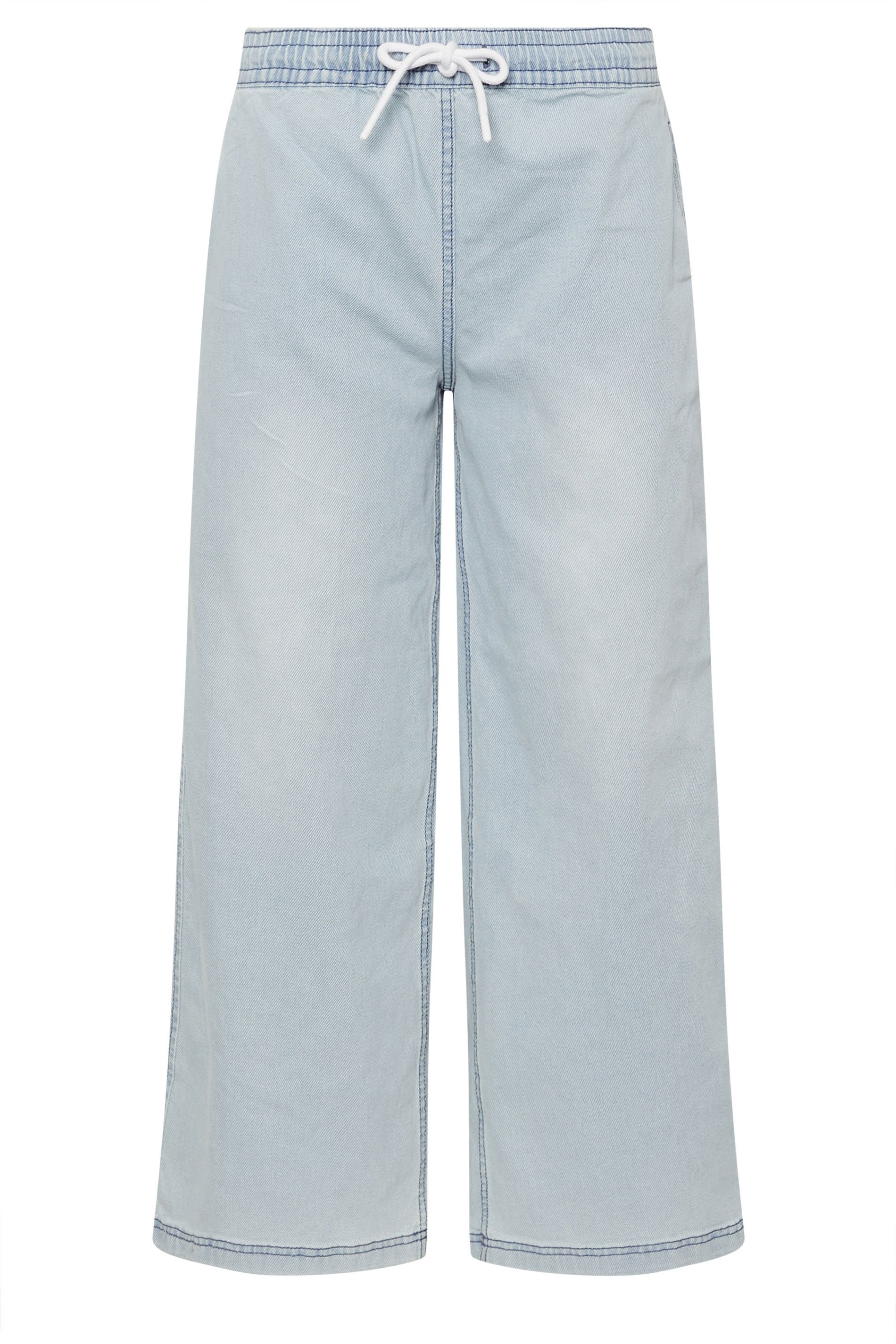 PixieGirl Petite Women's Light Blue Washed Denim Pull-On Wide Leg Jeans | PixieGirl 5