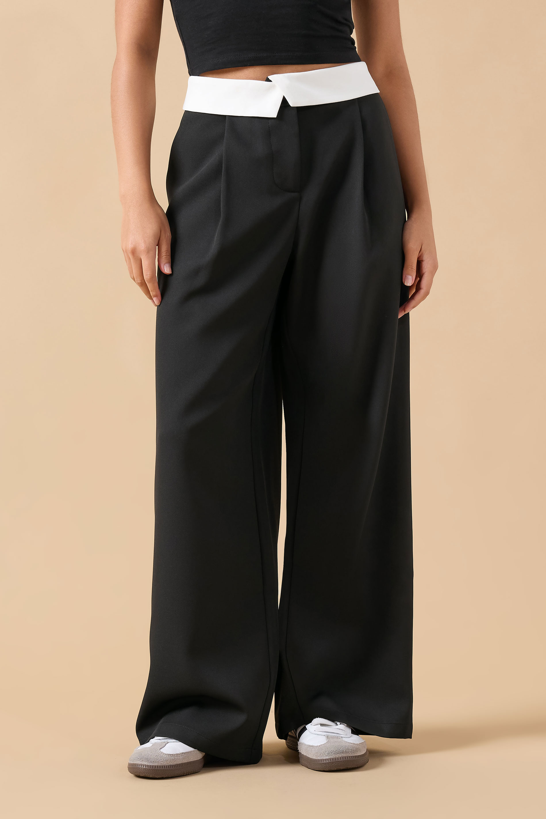 PixieGirl Petite Women's Black Fold Over Smart Trousers | PixieGirl 2