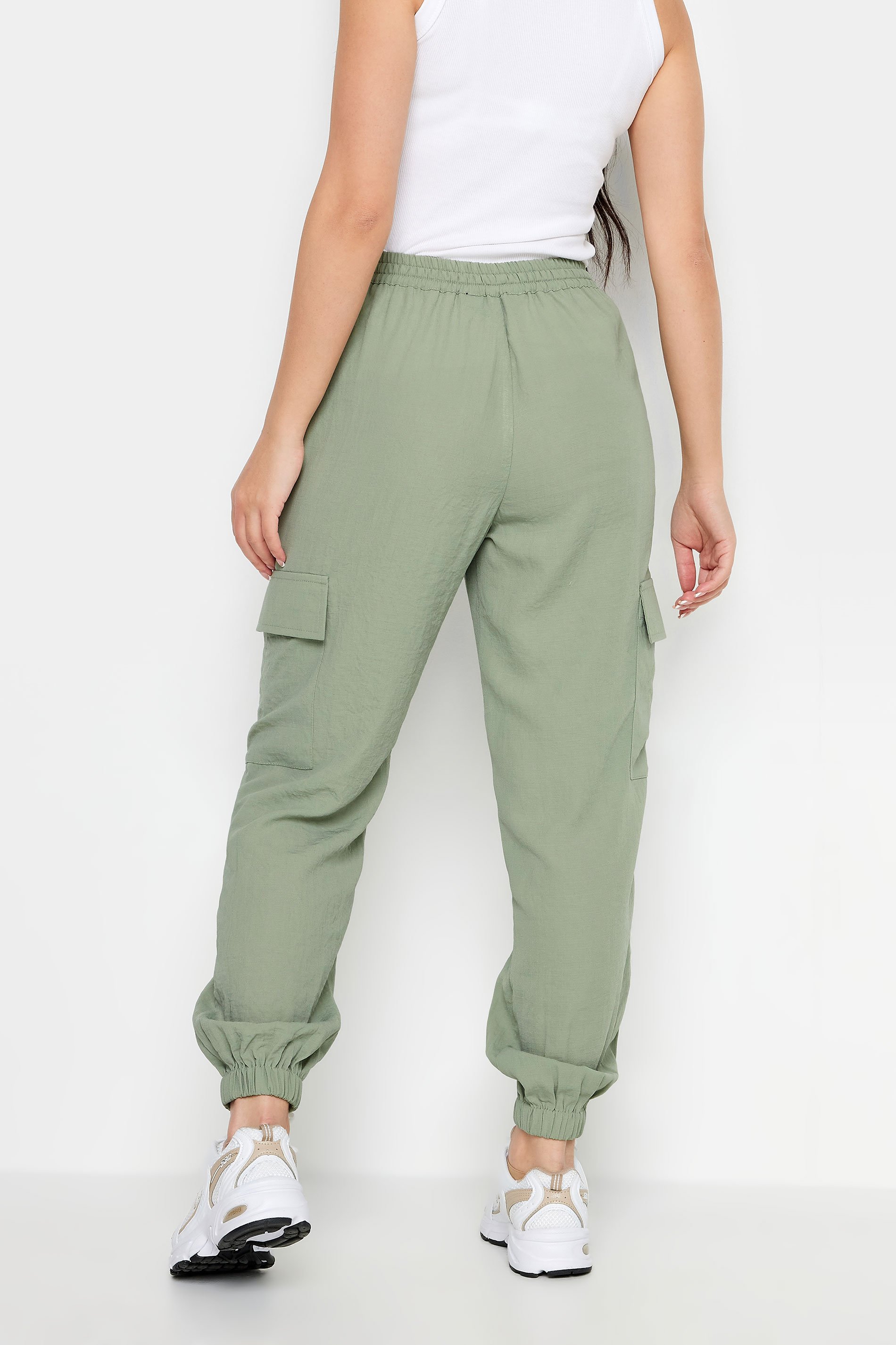 PixieGirl Petite Womens Sage Green Cuffed Cargo Trousers | PixieGirl 3
