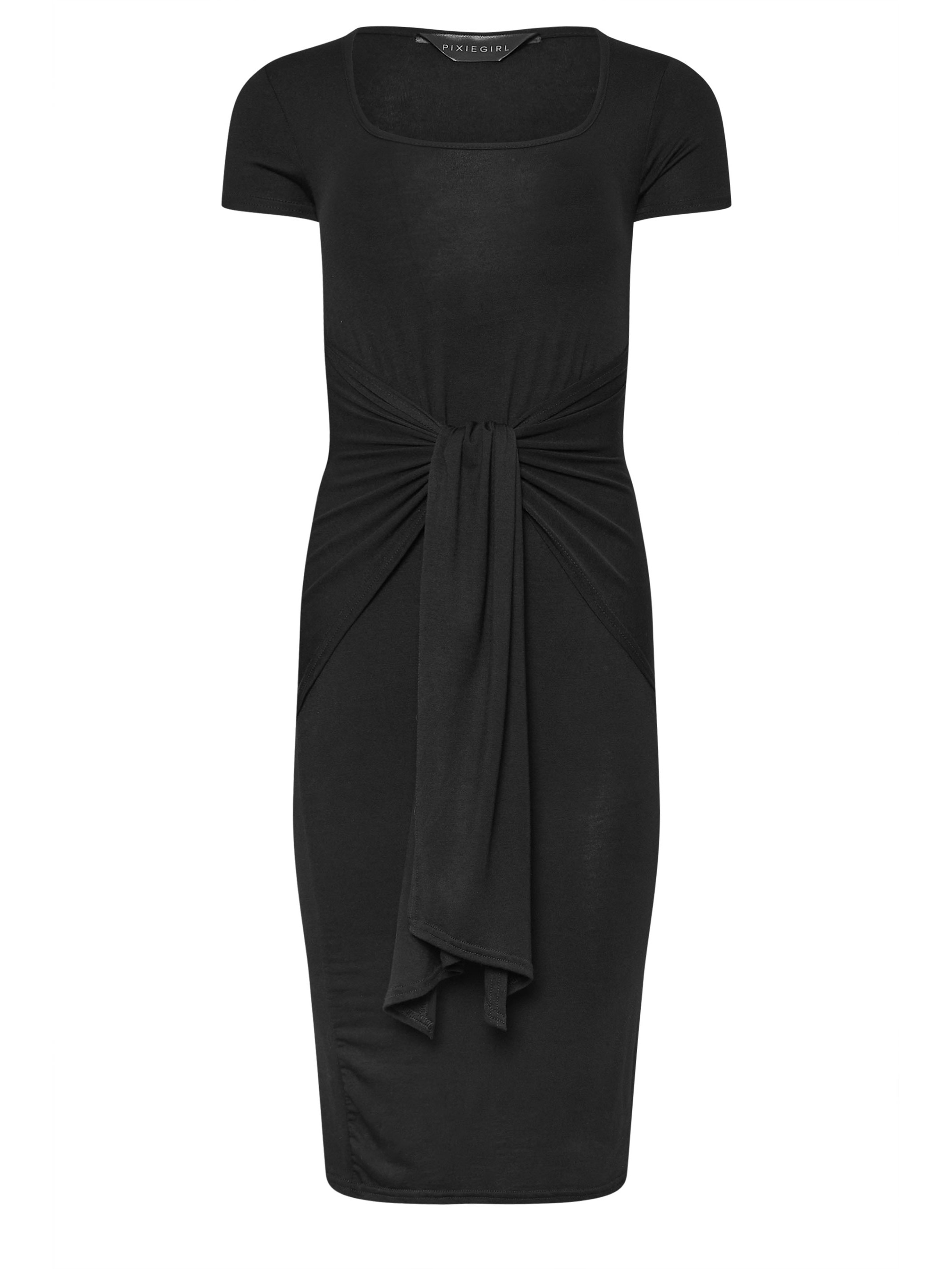 PixieGirl Petite Black Tie Front Bodycon Midi Dress | PixieGirl 5