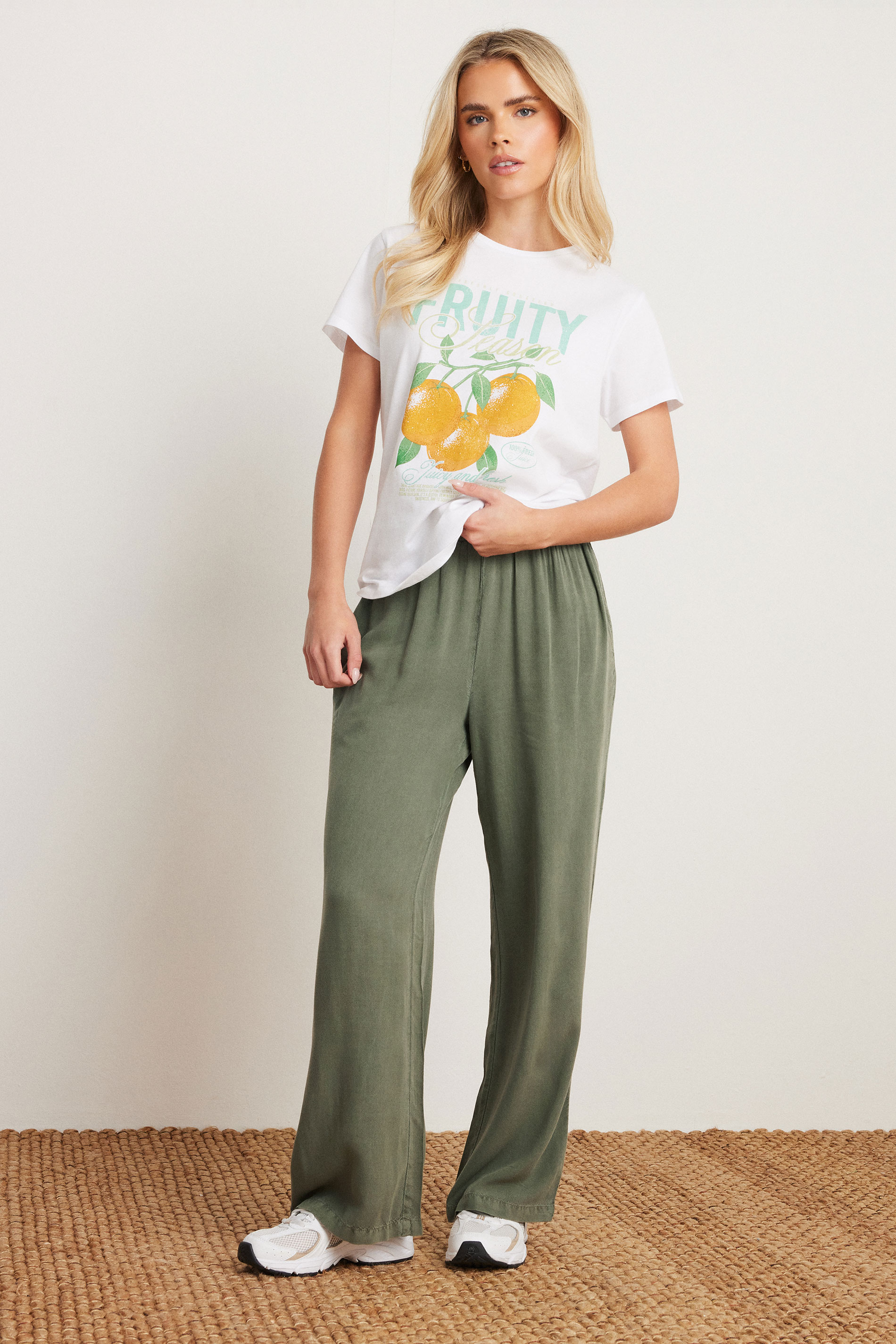 PixieGirl Petite Women's Khaki Green Acid Wash Wide Leg Trousers | PixieGirl 3