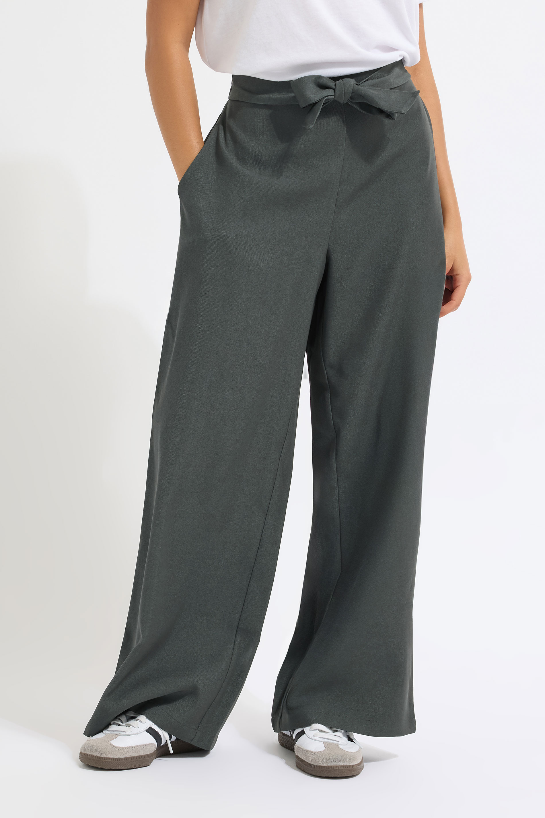 PixieGirl Petite Women's Grey Belted Formal Trousers | PixieGirl 2