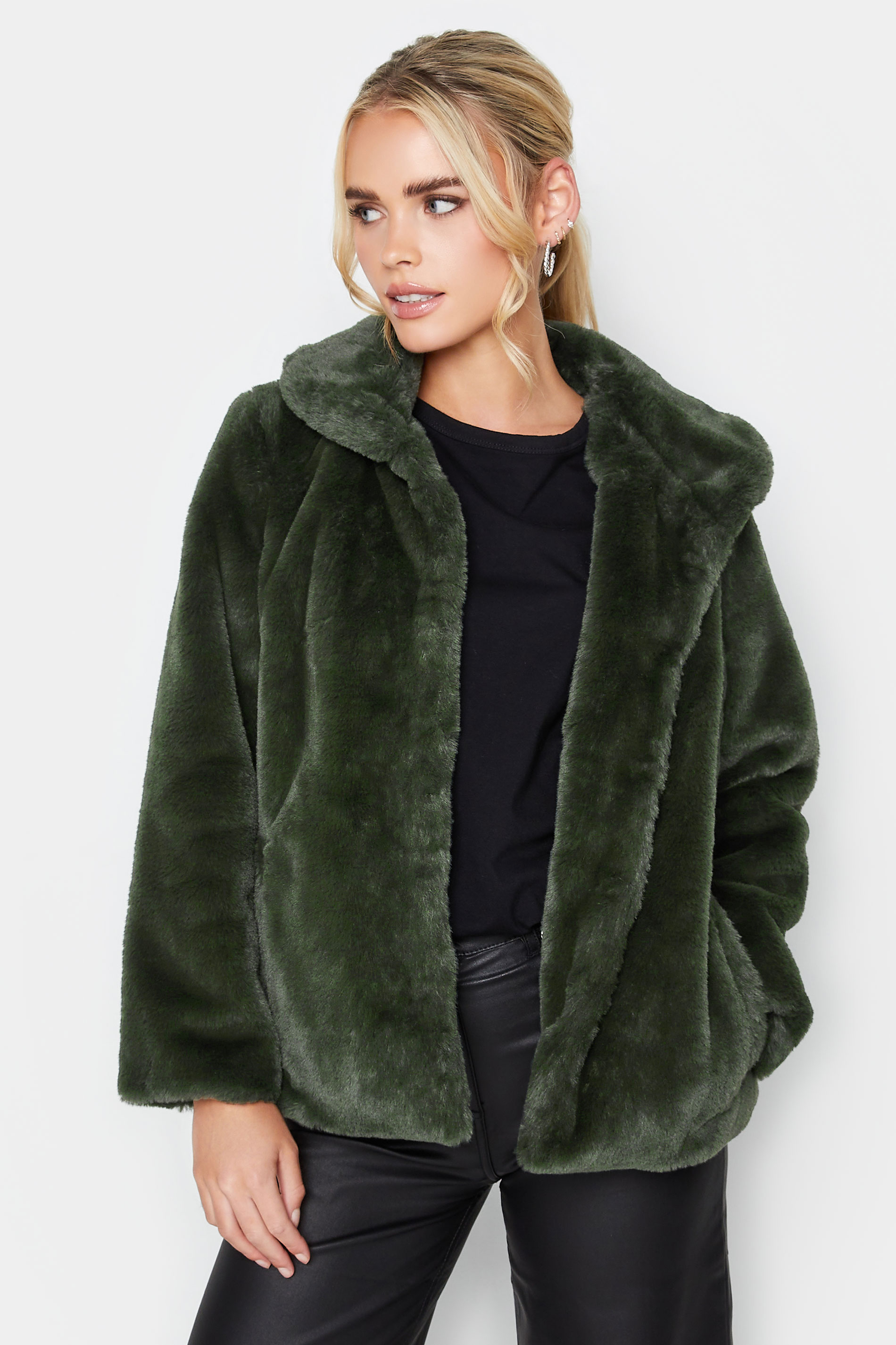 PixieGirl Dark Green Faux Fur Coat | PixieGirl 1