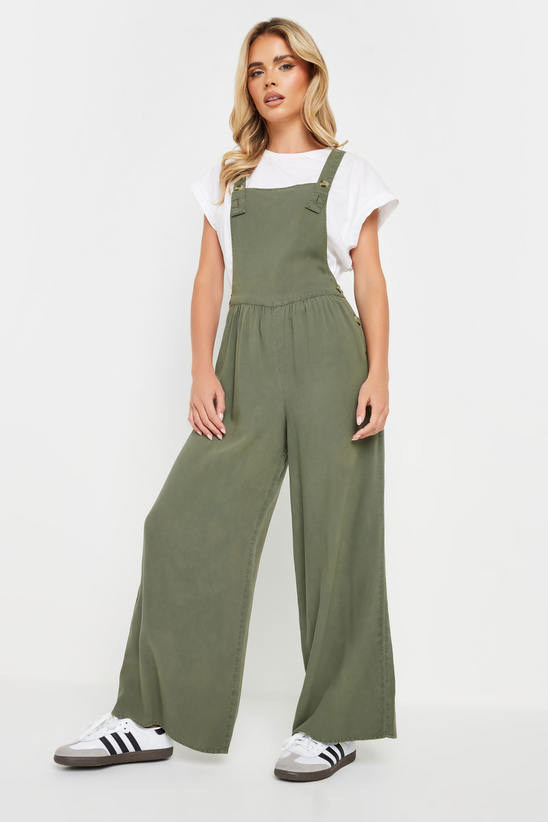 PixieGirl Petite Women's Green Acid Wash Wide Leg Dungarees | PixieGirl 3