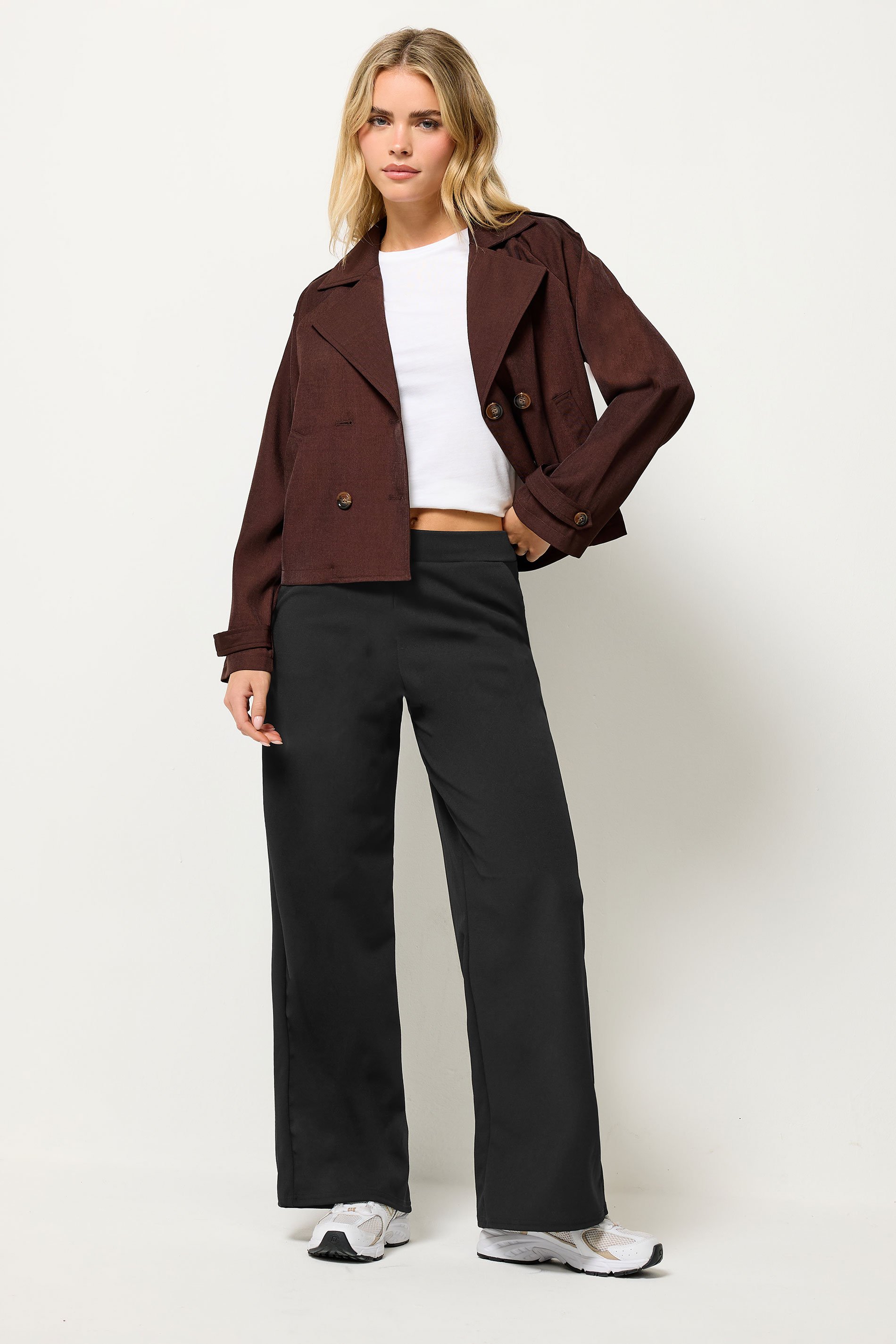 PixieGirl Petite Women's Black Scuba Wide Leg Trousers  1