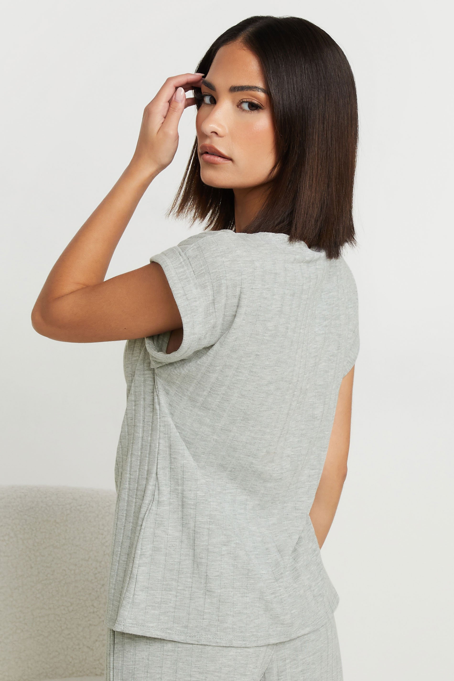 PixieGirl Petite Women's Grey Ribbed Cowl Neck Top | PixieGirl 3