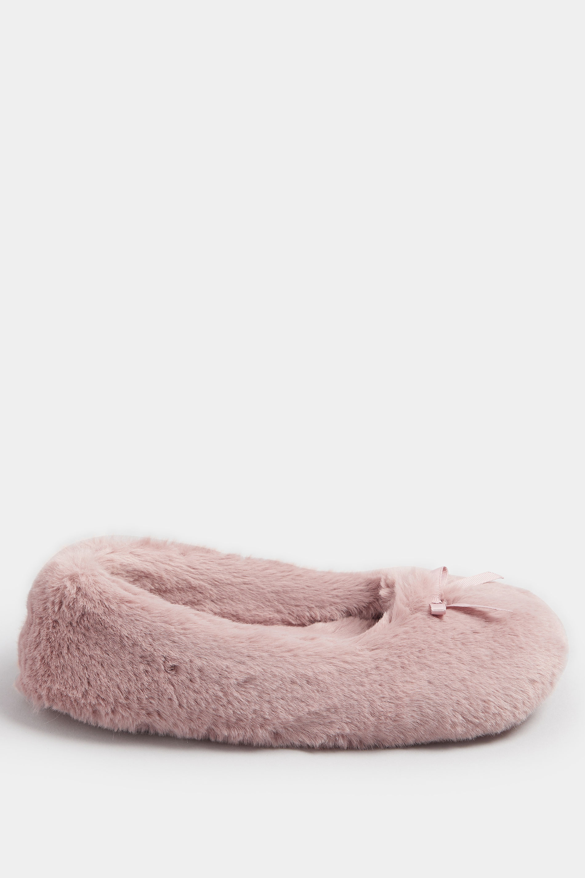 Pink Plush Bow Front Ballet Slippers | Yours Clothing 4