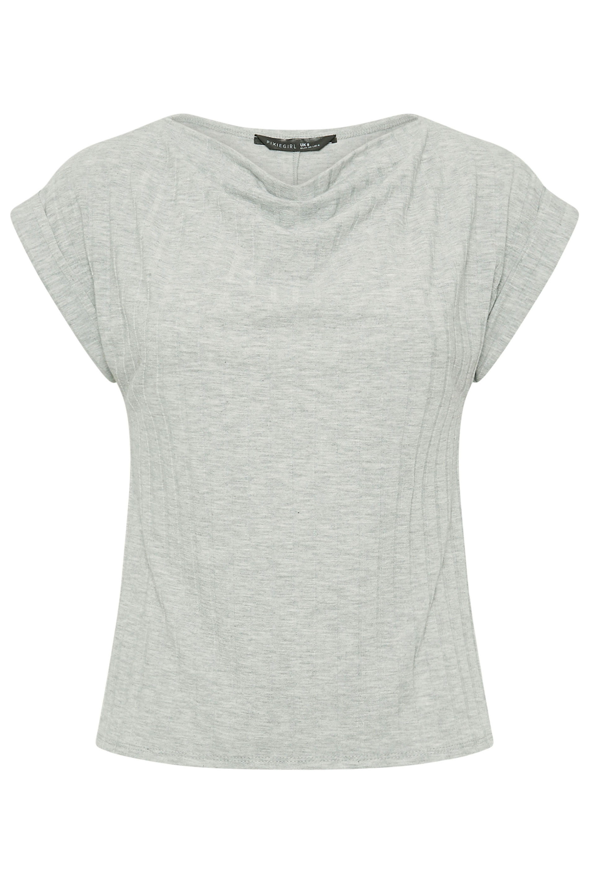 PixieGirl Petite Women's Grey Ribbed Cowl Neck Top | PixieGirl 5