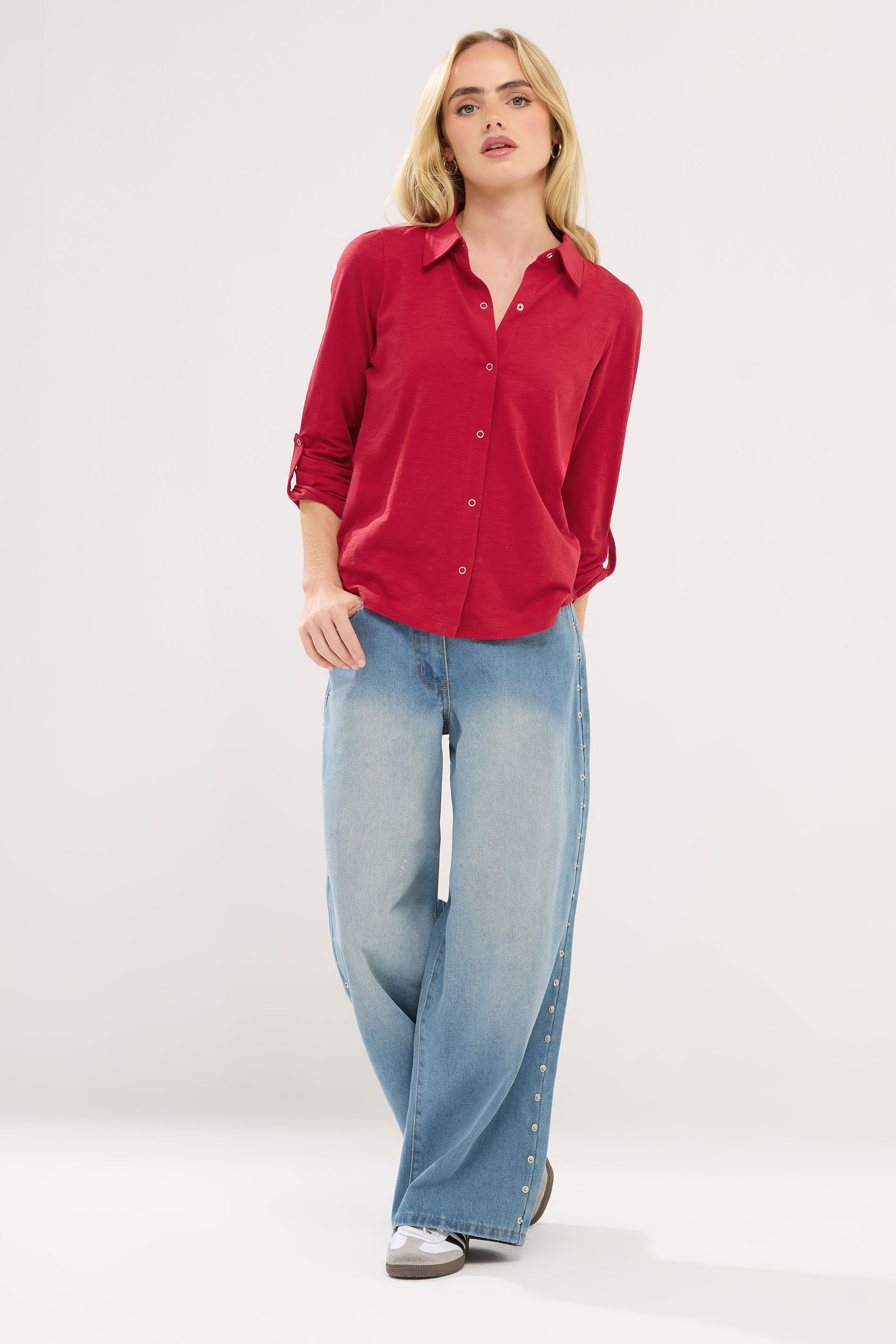 PixieGirl Petite Women's Red Rolled Sleeve Shirt | PixieGirl 2