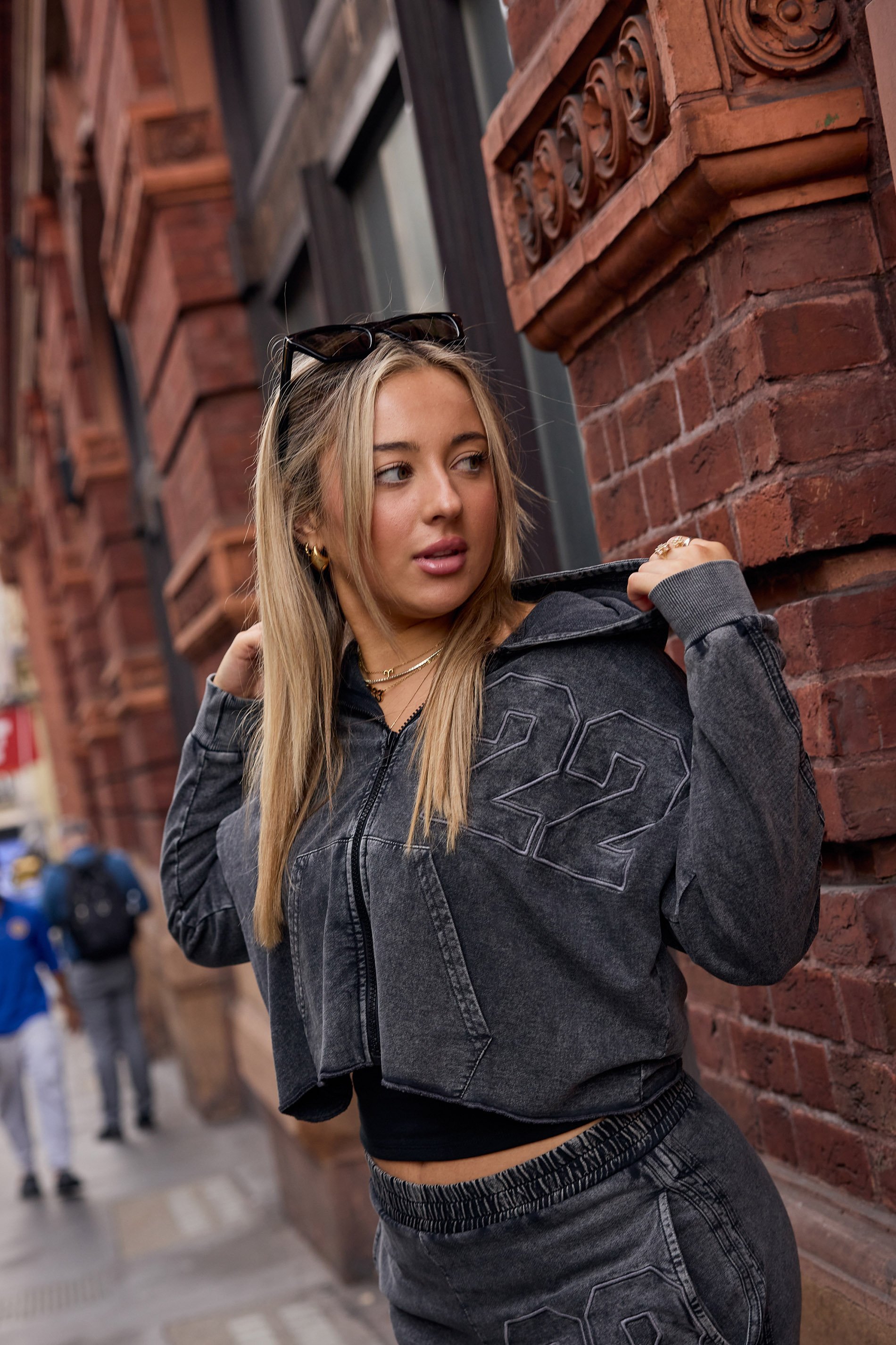 PixieGirl Petite Women's Grey Acid Wash Cropped Hoodie | PixieGirl 1