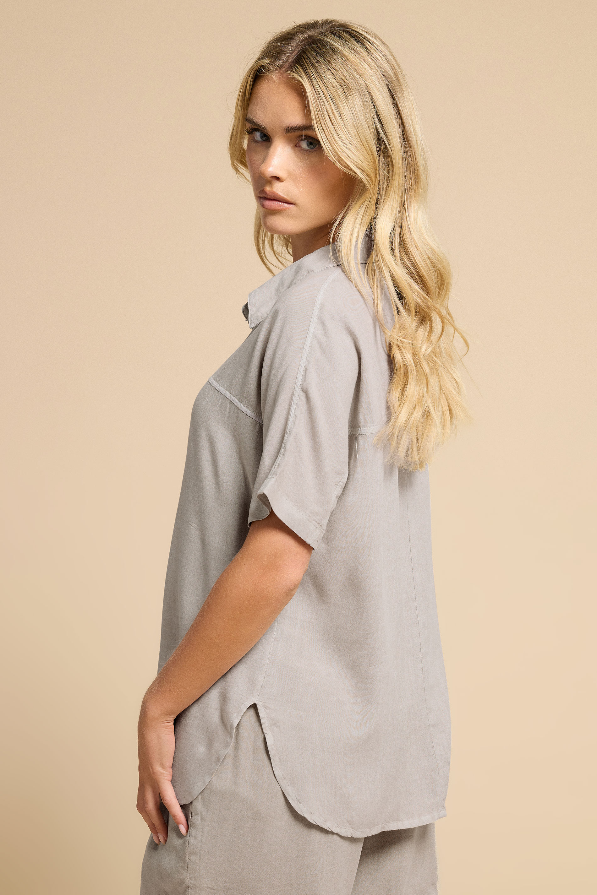 PixieGirl Petite Women's Stone Brown Short Sleeve Shirt | PixieGirl 3