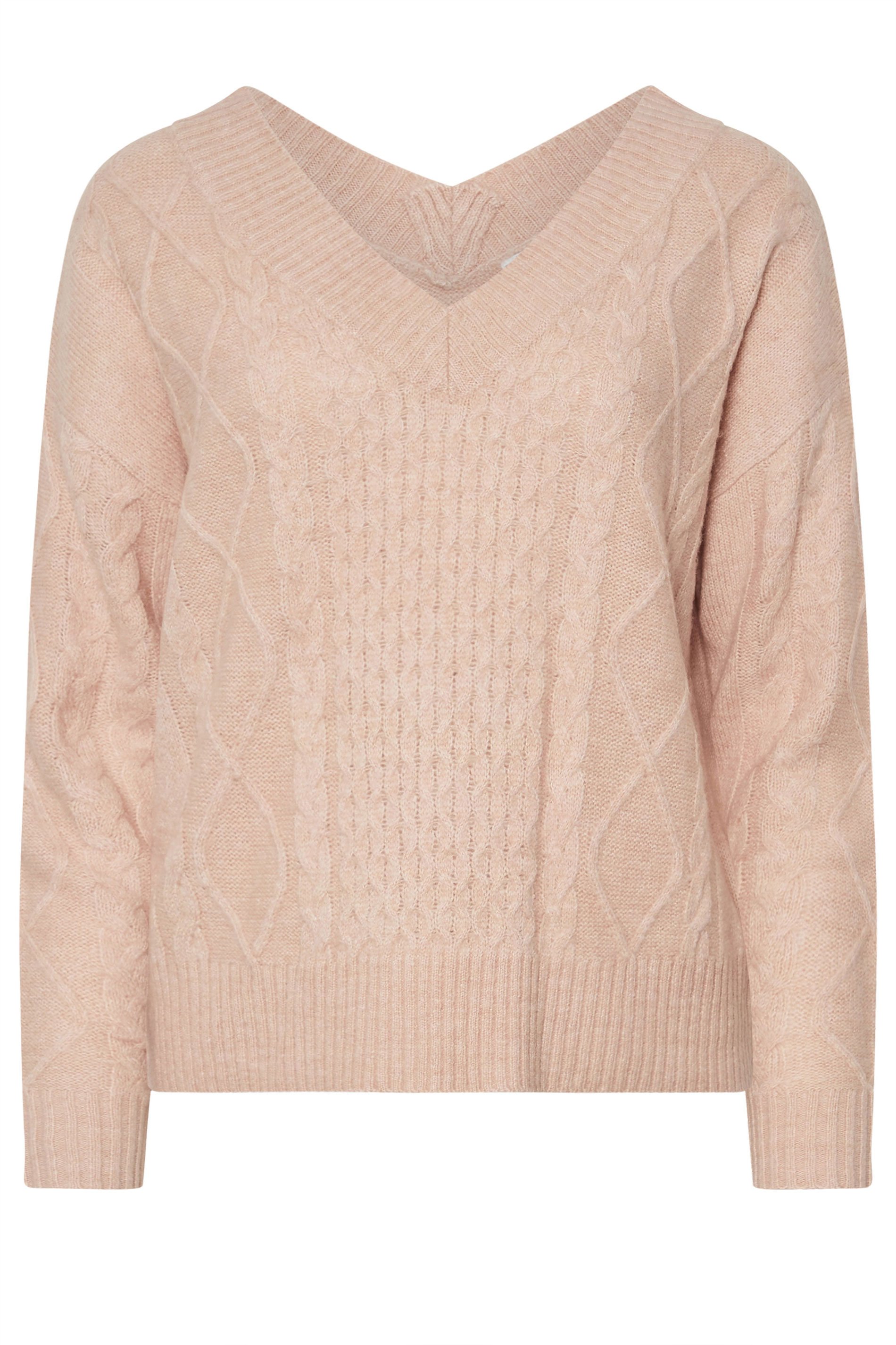 PixieGirl Petite Women's Blush Pink Cable Knit V-Neck Jumper | PixieGirl 5