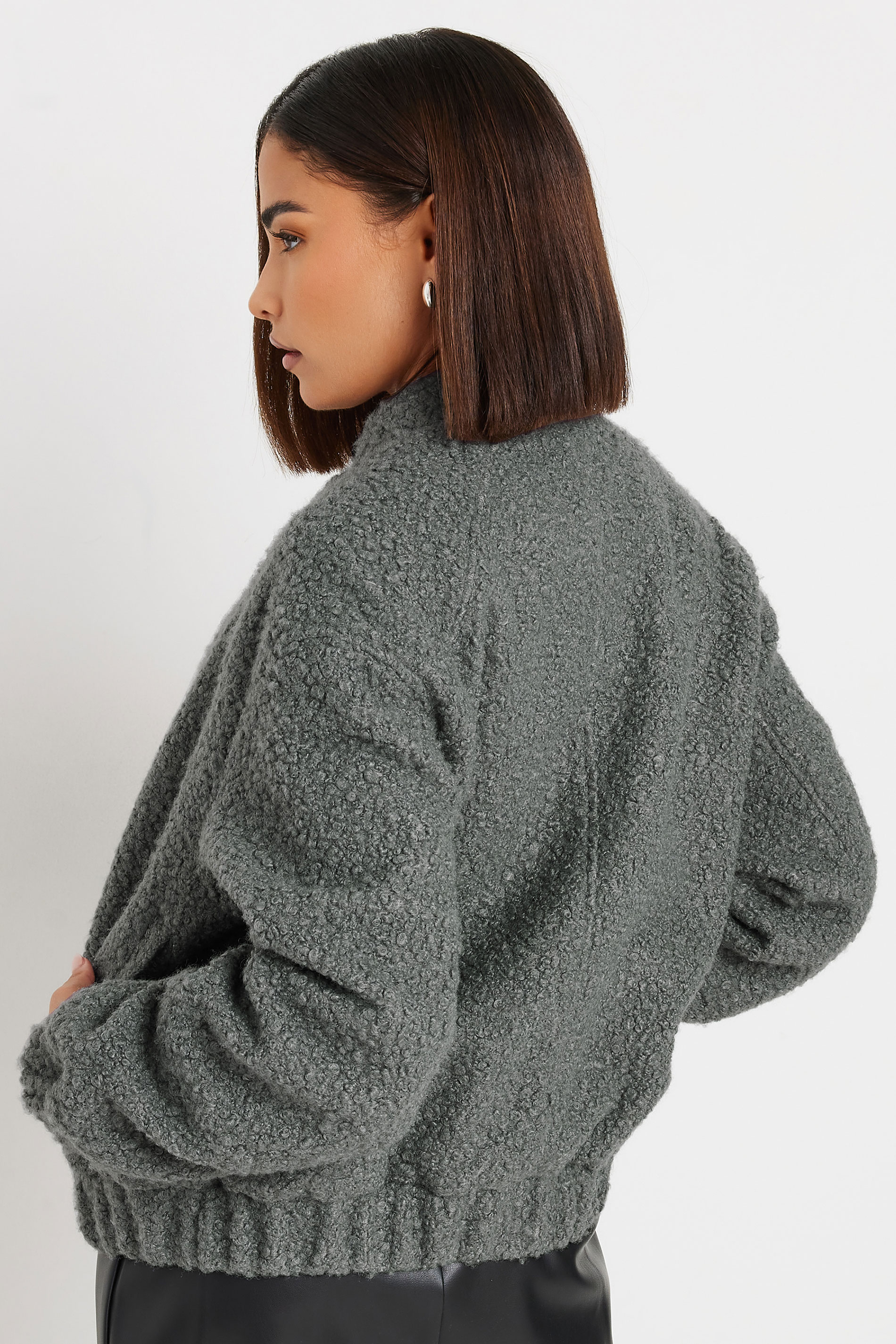 PixieGirl Petite Women's Grey Boucle Bomber Jacket | PixieGirl 3