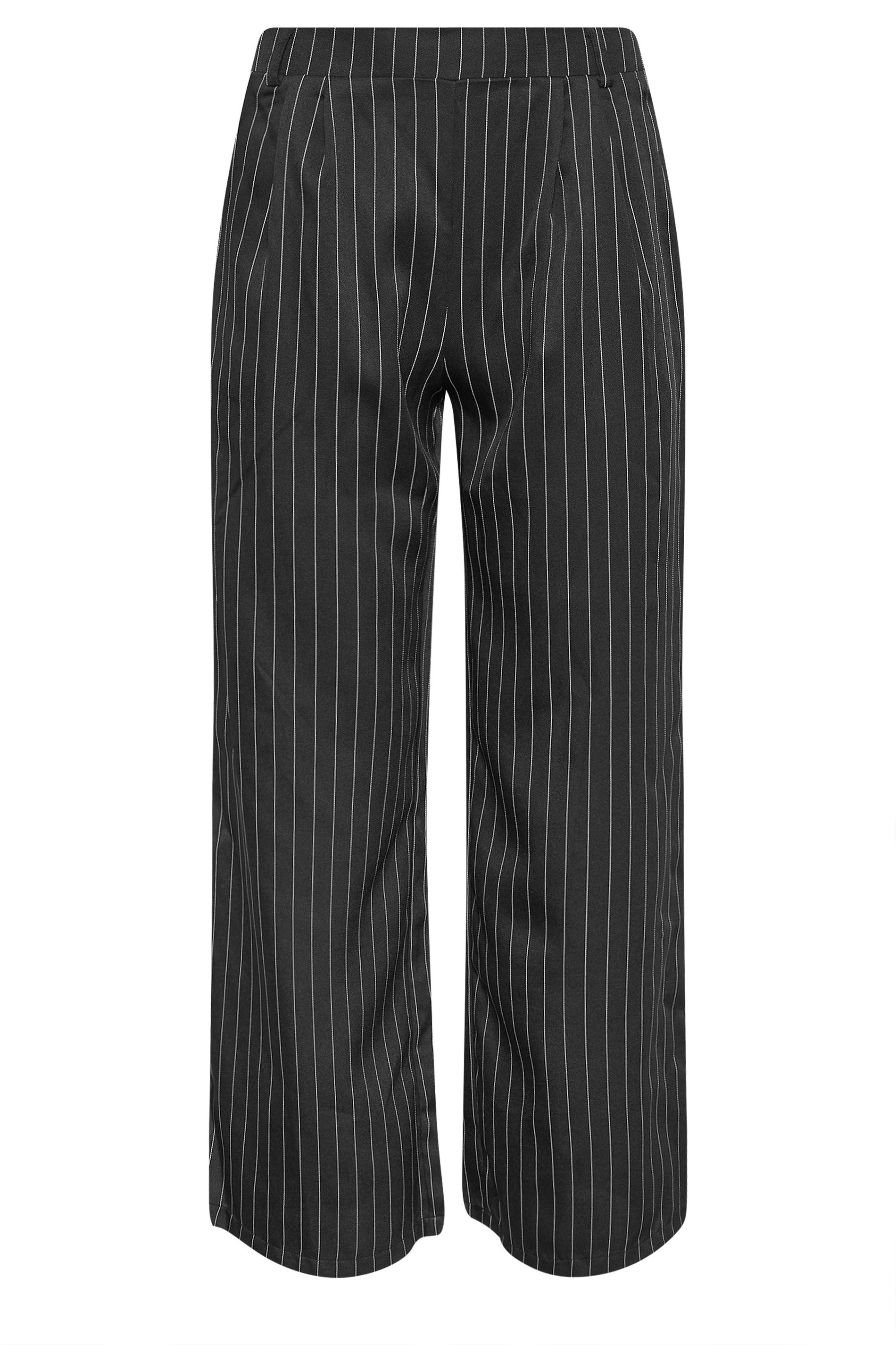 PixieGirl Petite Womens Black Pinstripe Print Wide Leg Trousers | PixieGirl 5