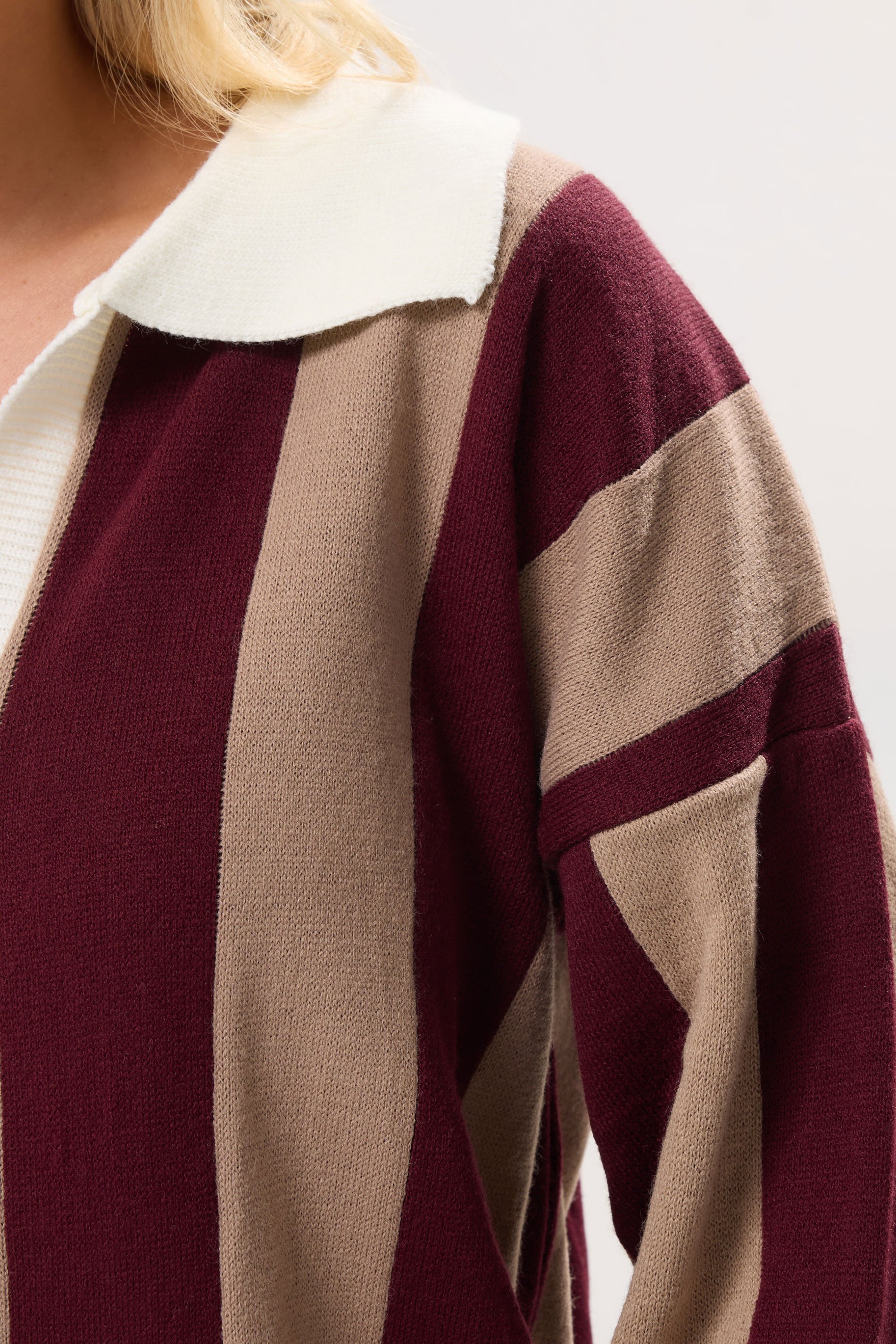 PixieGirl Petite Women's Dark Red Knitted Stripe Collar Jumper | PixieGirl 4