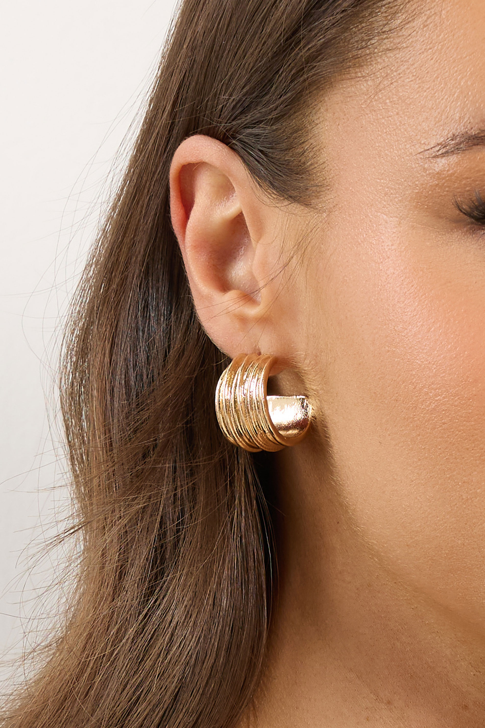 Gold Tone Textured Curve Stud Earrings | Yours Clothing 1