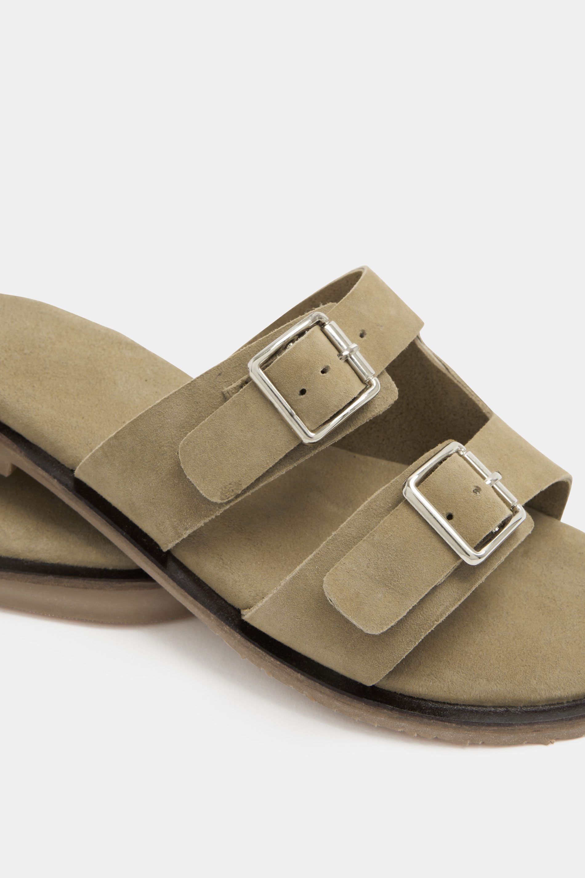 Taupe Brown Double Buckle Footed Mule In Extra Wide EEE Fit 3