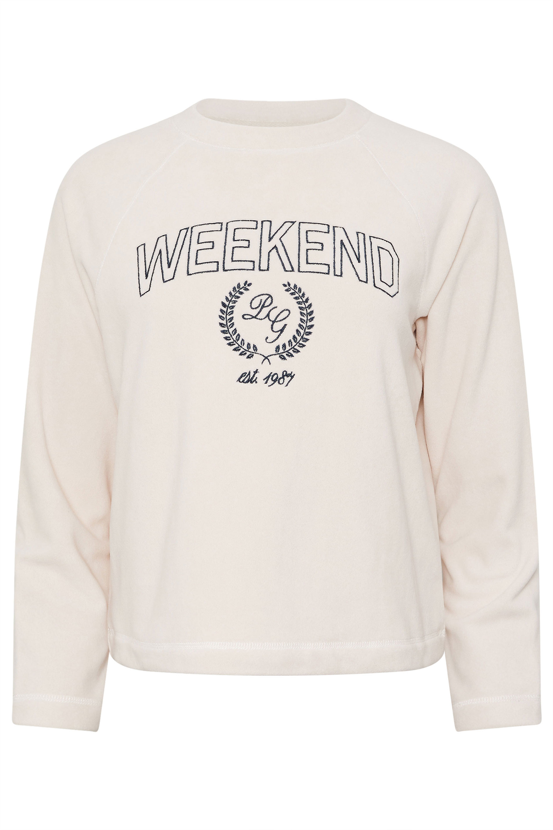 PixieGirl Petite Women's Ivory White 'Weekend' Slogan Fleece Lounge Top | PixieGirl 6