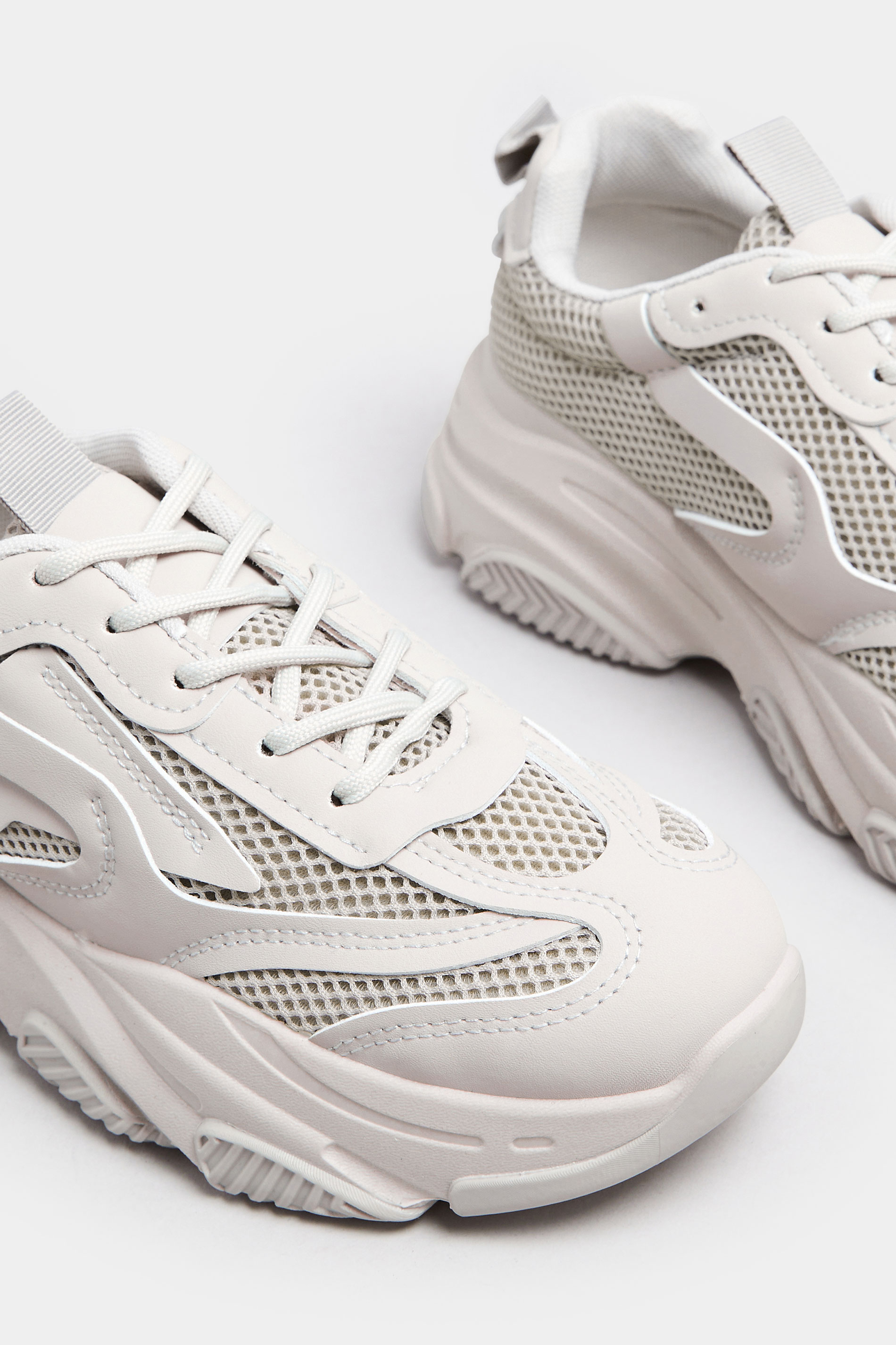 Light Grey Chunky Lace Up Trainers In Standard Fit | Yours Clothing 5