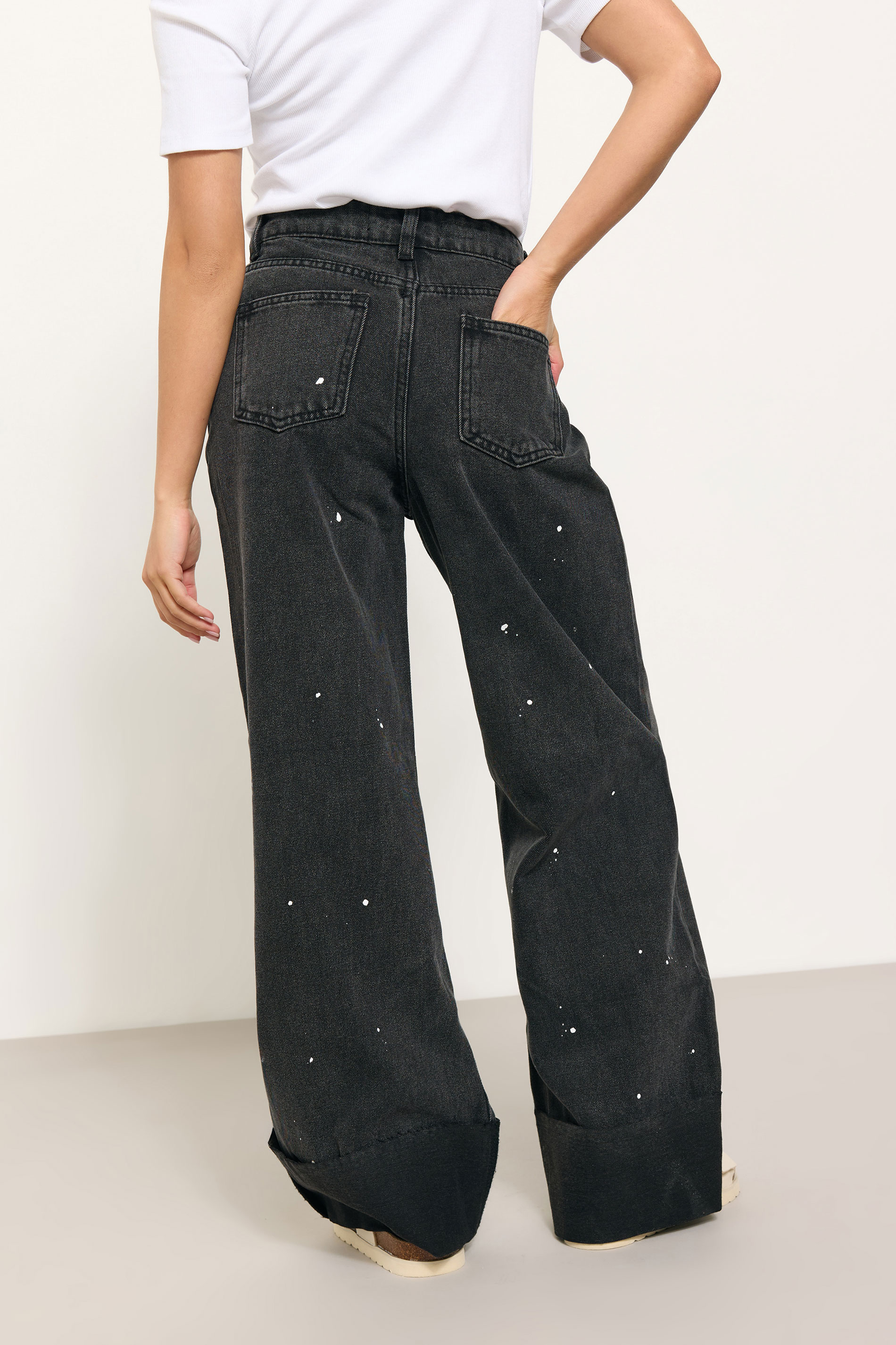PixieGirl Petite Women's Black Paint Splatter Non-Stretch Wide Leg Jeans | PixieGirl 3