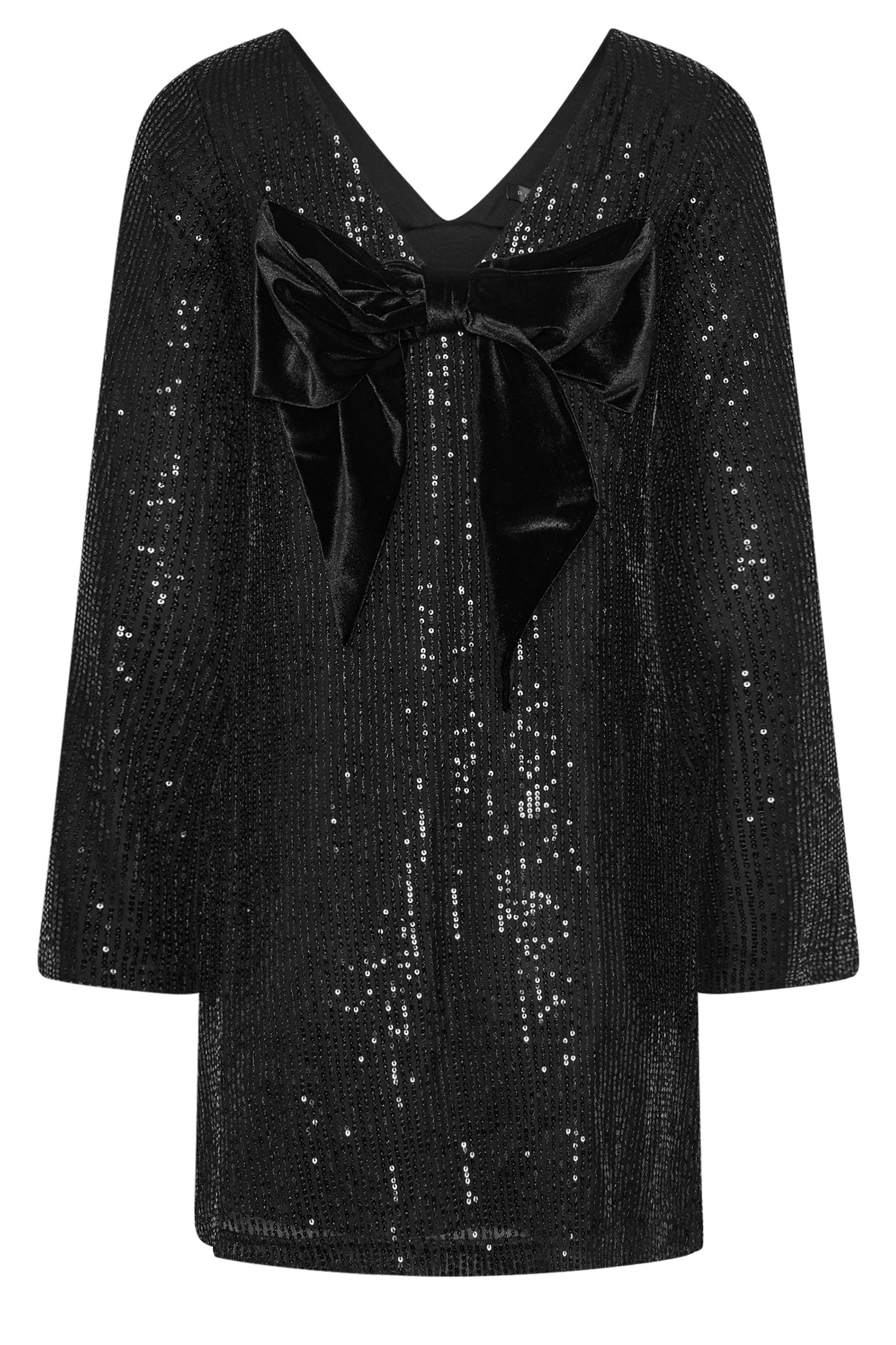 PixieGirl Petite Women's Black Sequin Velvet Bow Midi Dress | PixieGirl 8