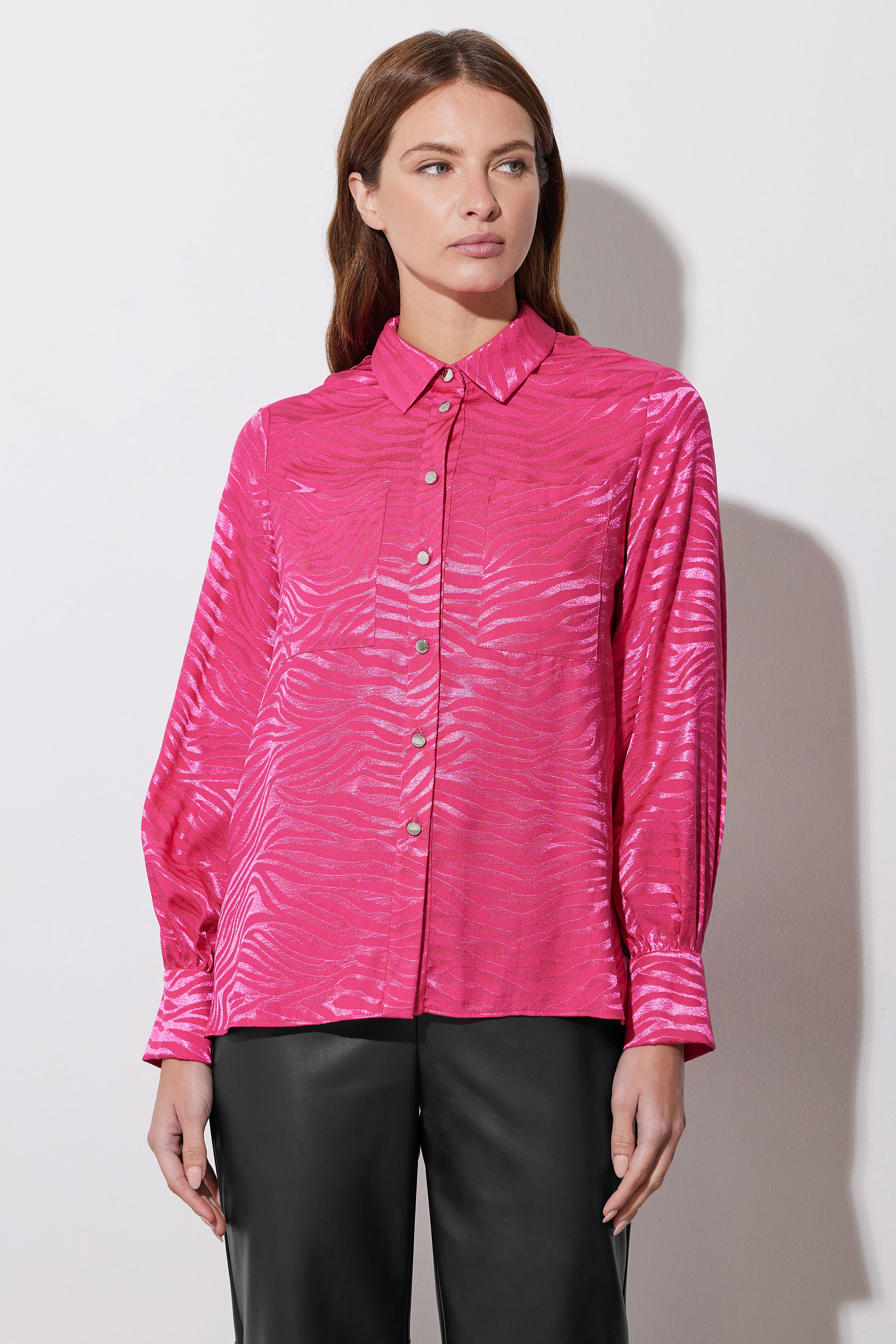 STAR Hot Pink Animal Print Satin Jacquard Shirt | StarByJM 7