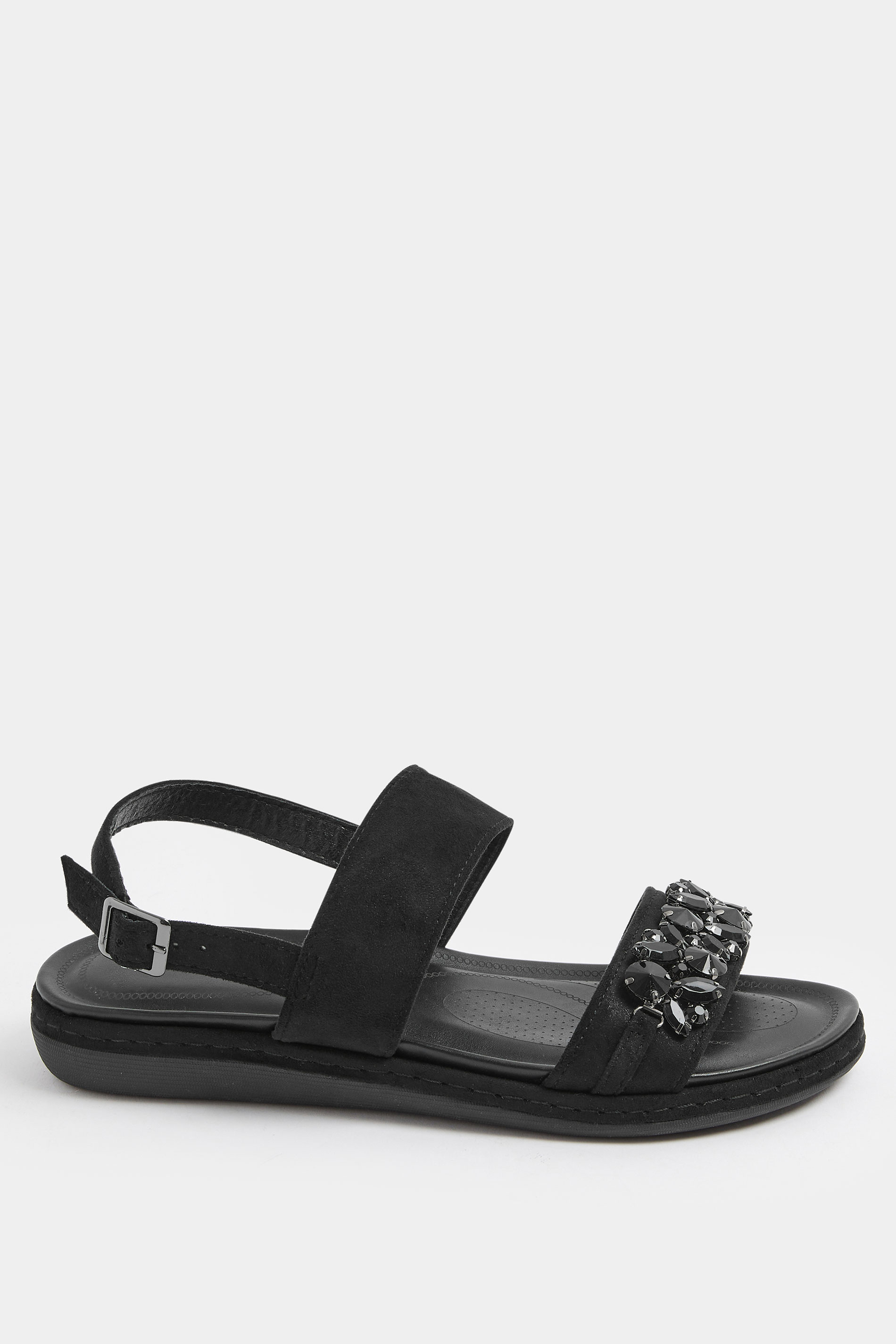 Black Diamante Stone Embellished Sandals In Extra Wide EEE Fit | Yours Clothing 2