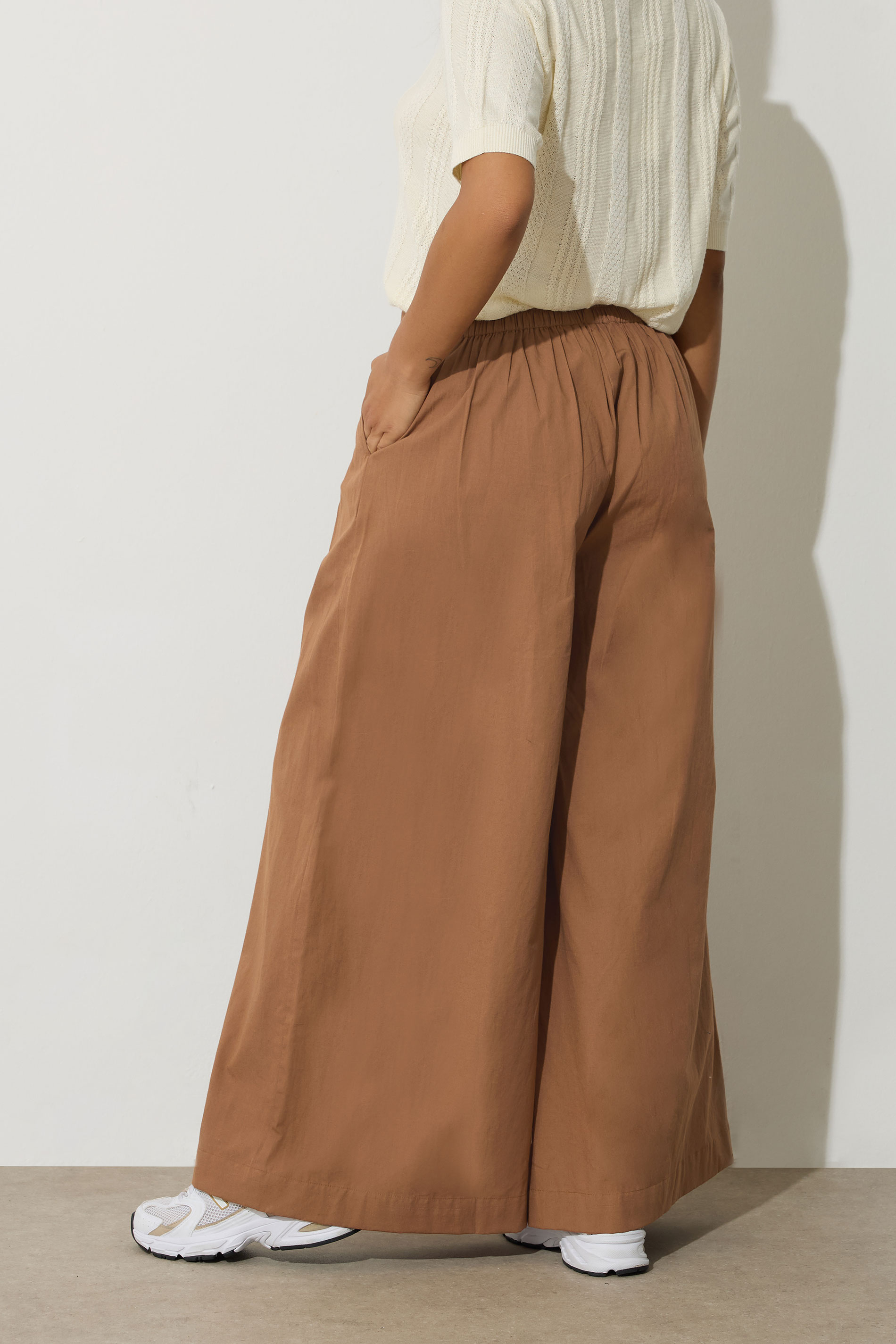 PixieGirl Petite Women's Beige Brown Button Wide Palazzo Trousers | PixieGirl 3