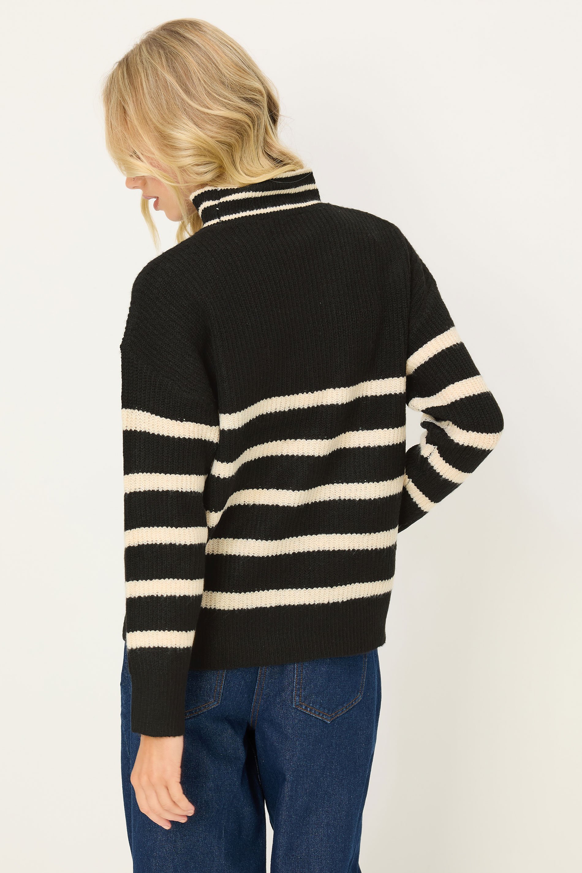PixieGirl Petite Women's Black Stripe High Neck Knitted Jumper | PixieGirl 3