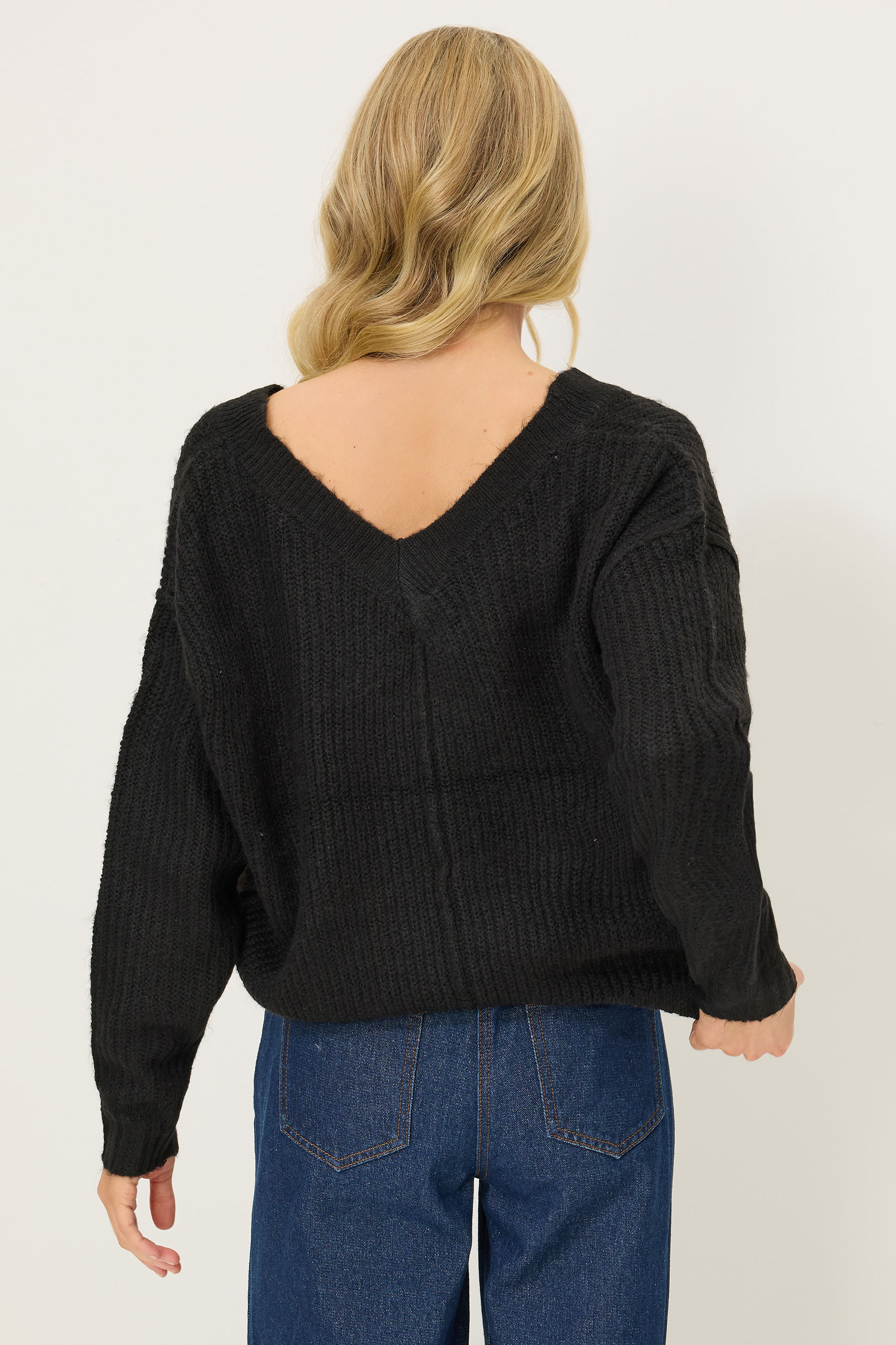 PixieGirl Petite Women's Black Knitted V-Neck Jumper | PixieGirl 3