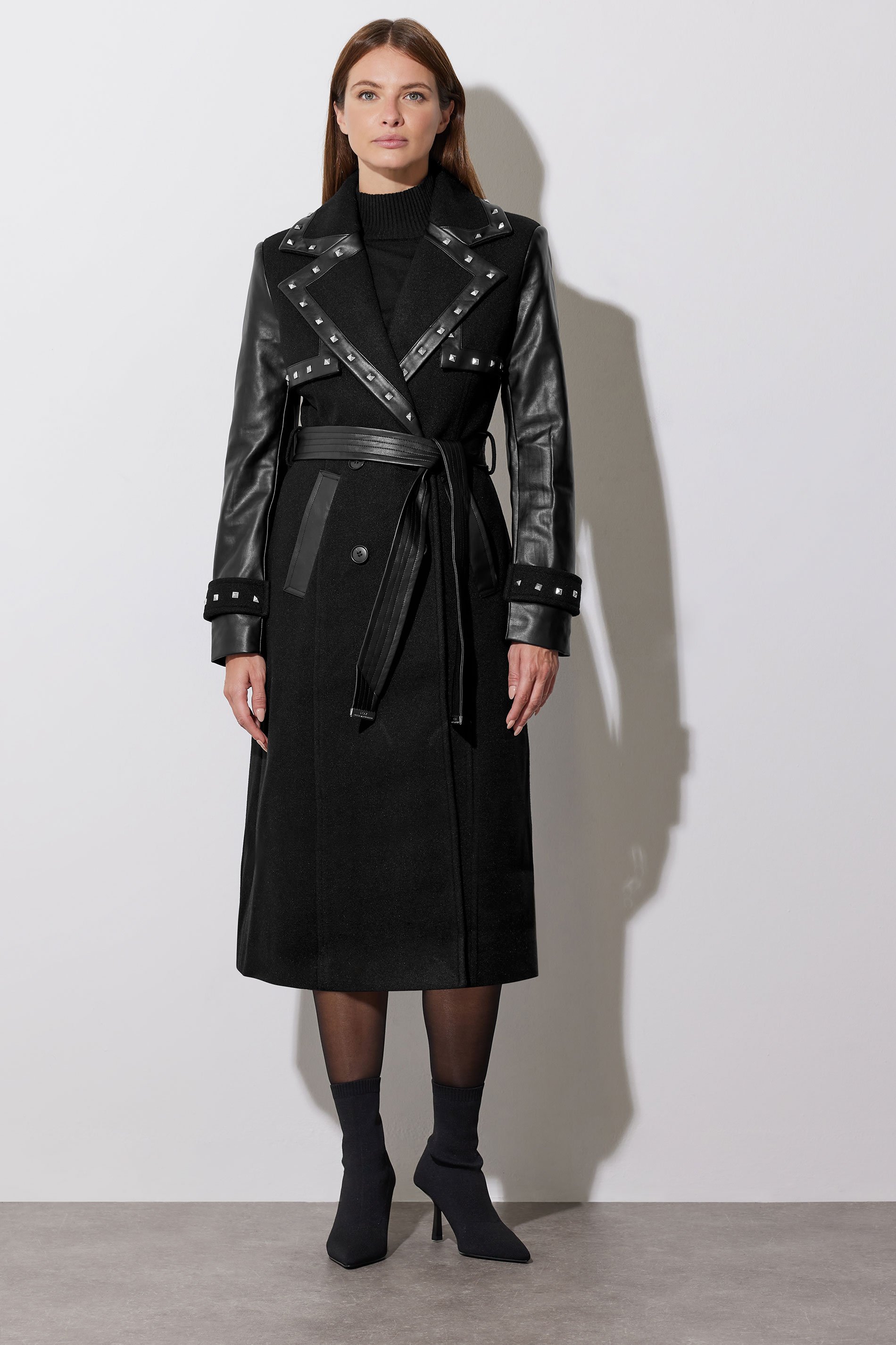 STAR Black Faux Leather Studded Trench Coat | STAR x JM 2