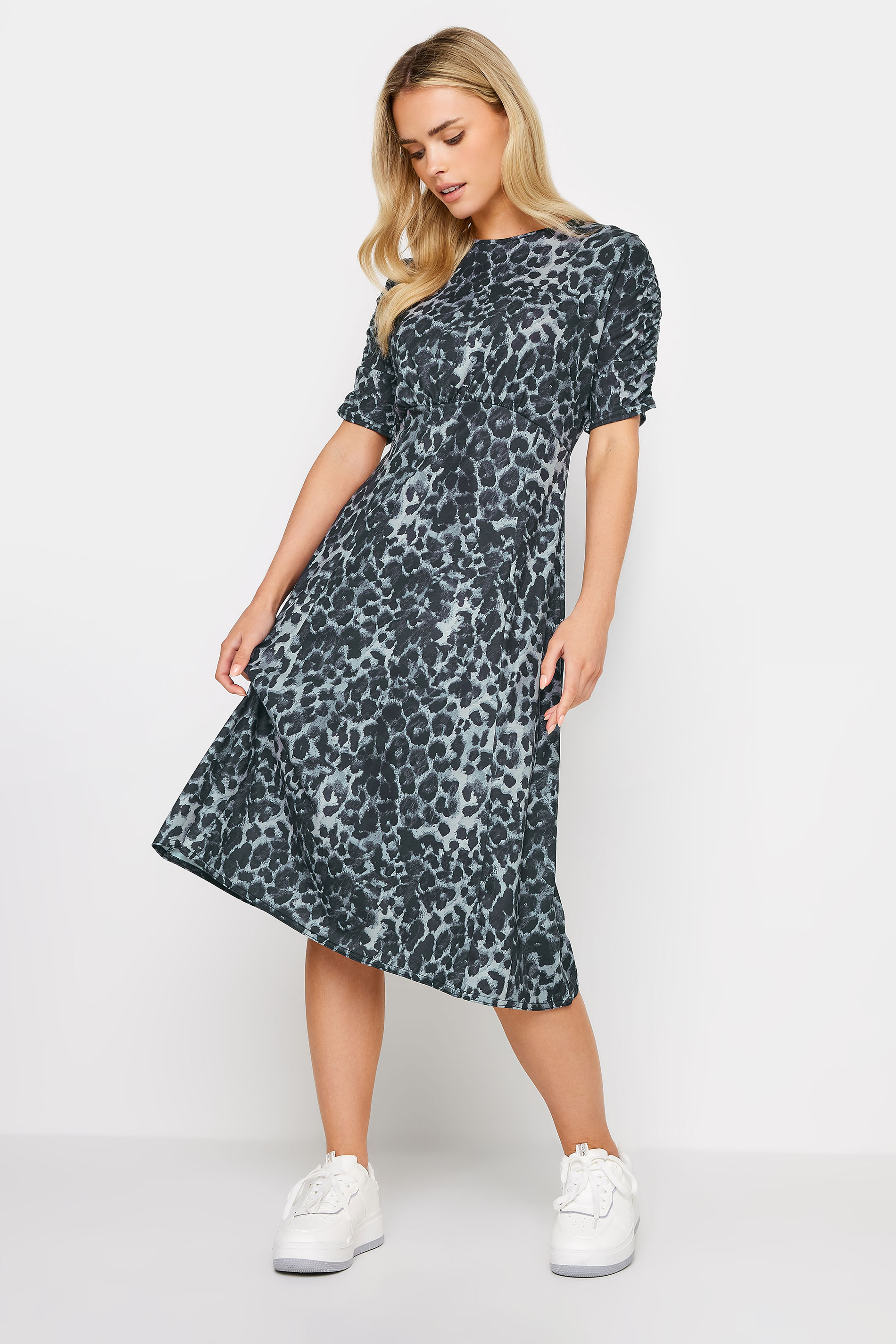 PixieGirl Grey Leopard Print Midi Dress | PixieGirl  2