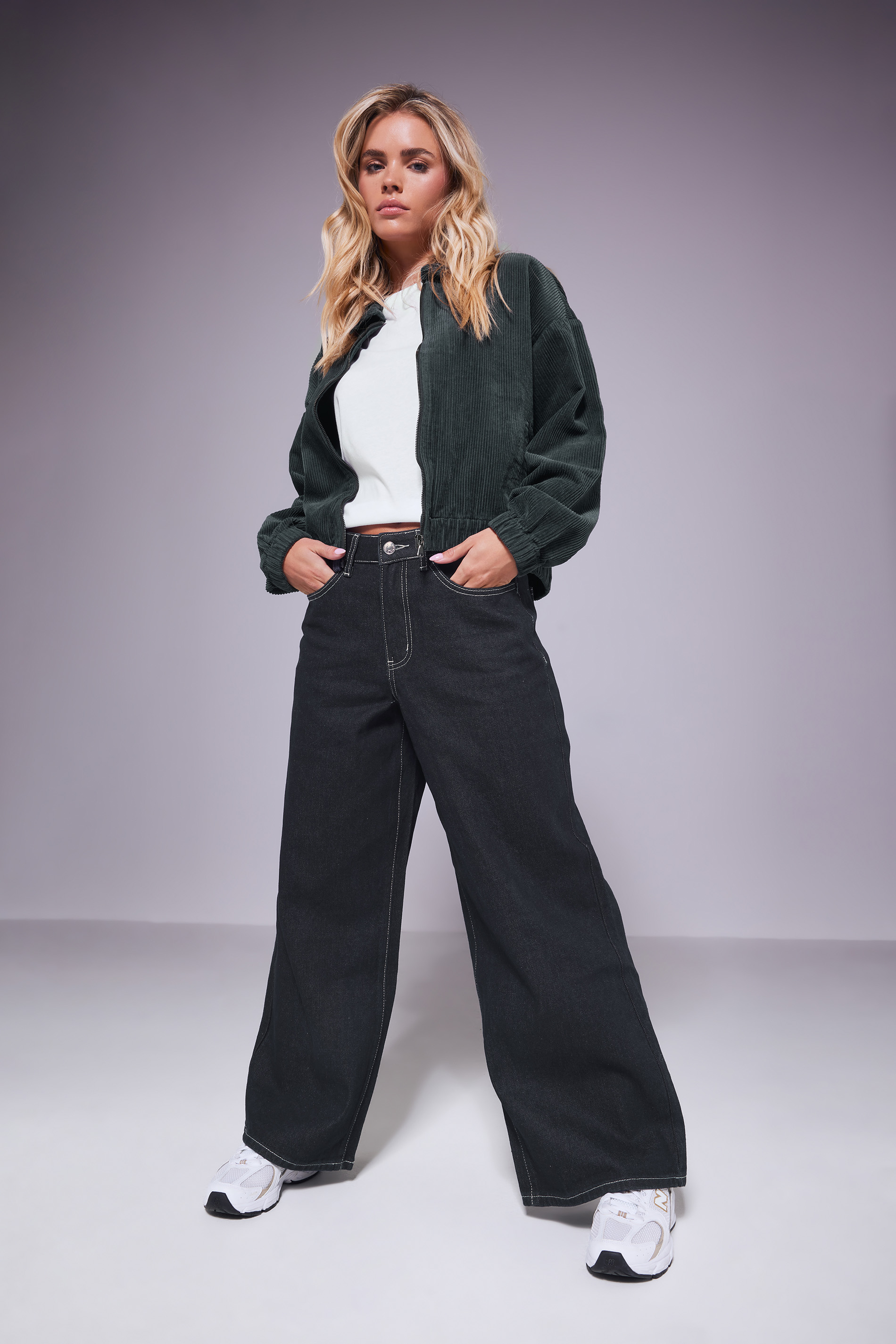 PixieGirl Petite Women's Charcoal Grey Cord Bomber Jacket | PixieGirl 1