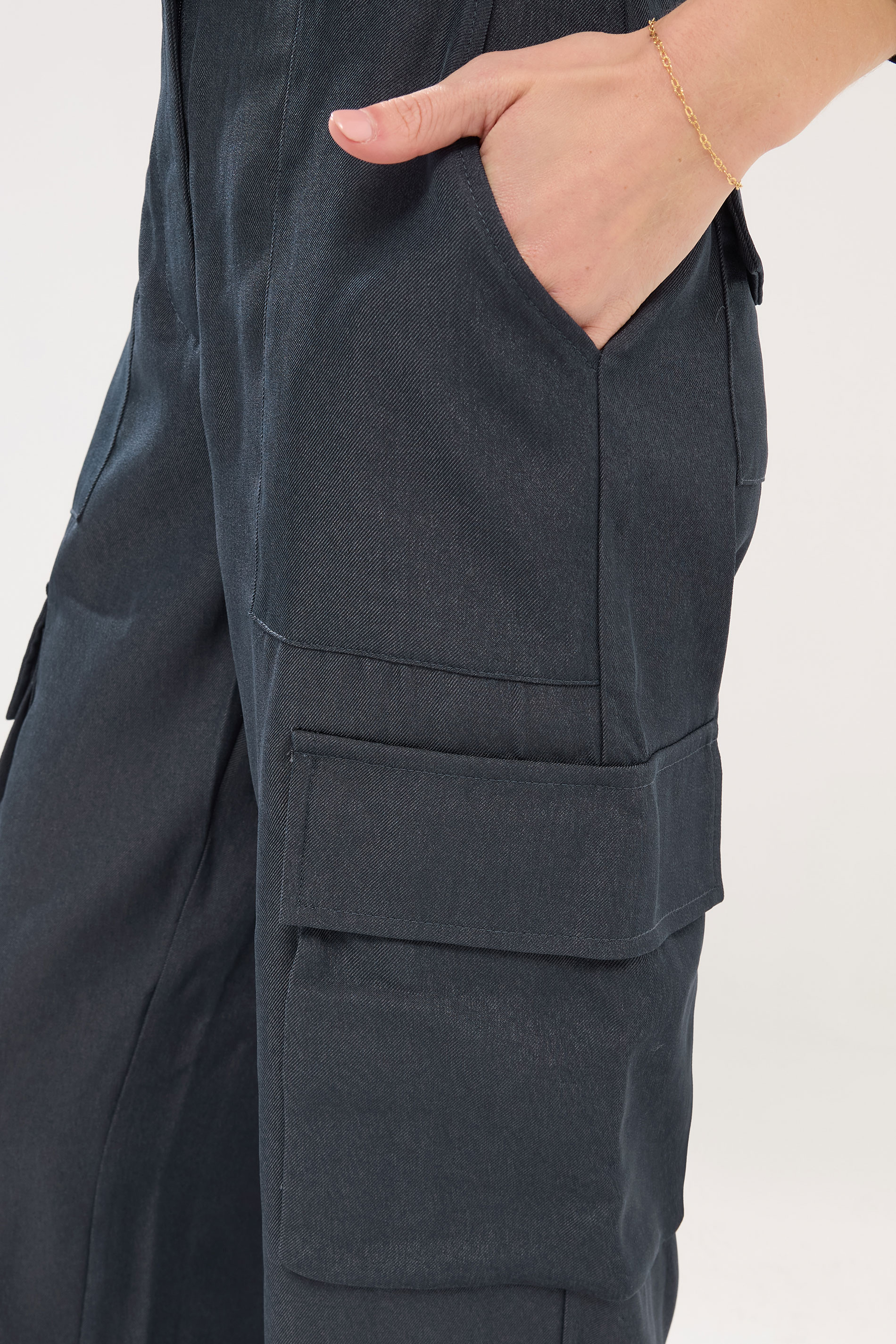 PixieGirl Petite Women's Navy Blue Utility Style Wide Leg Trousers | PixieGirl 4