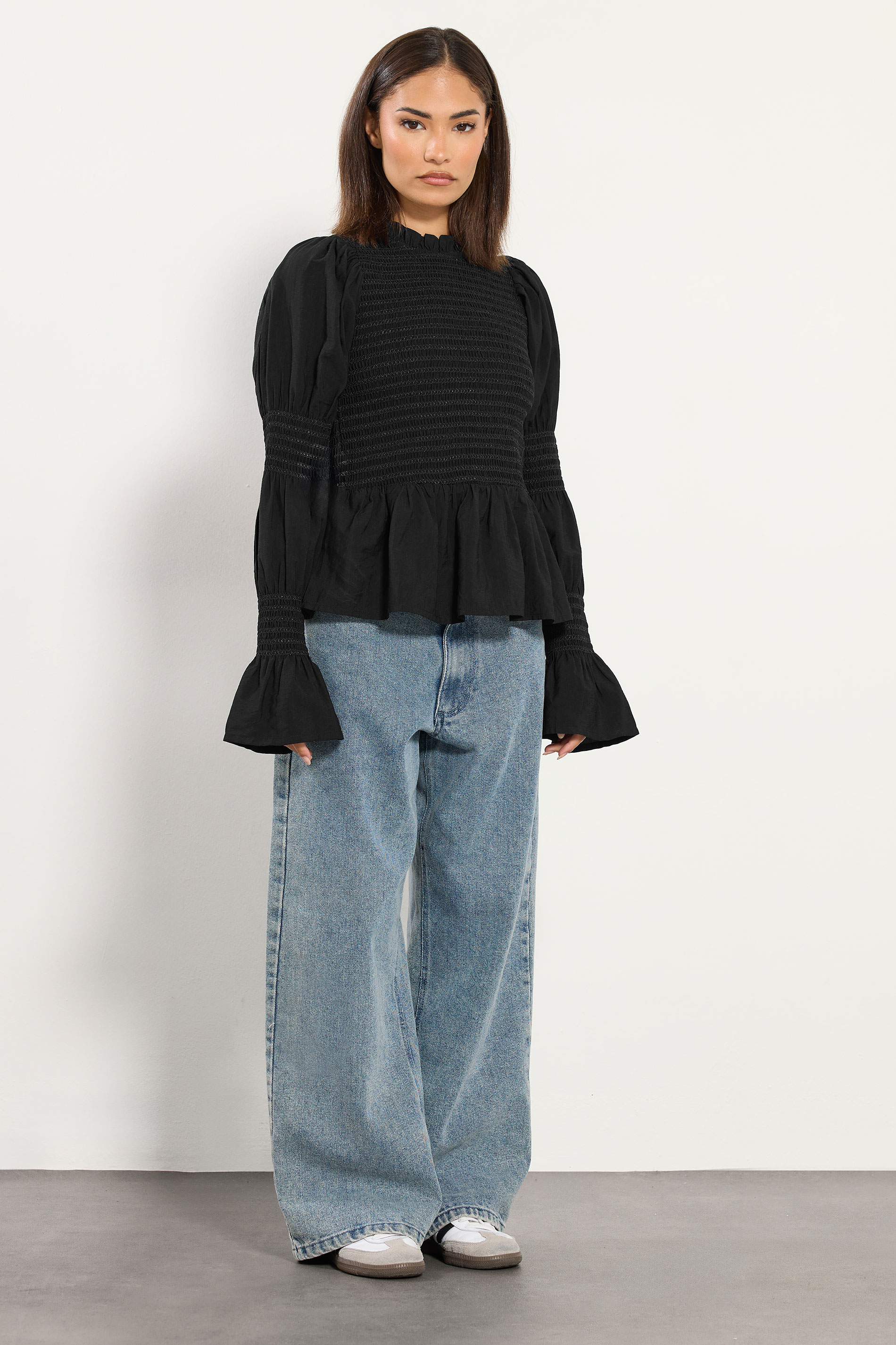 PixieGirl Petite Women's Black Shirred Peplum Smock Top | PixieGirl 2