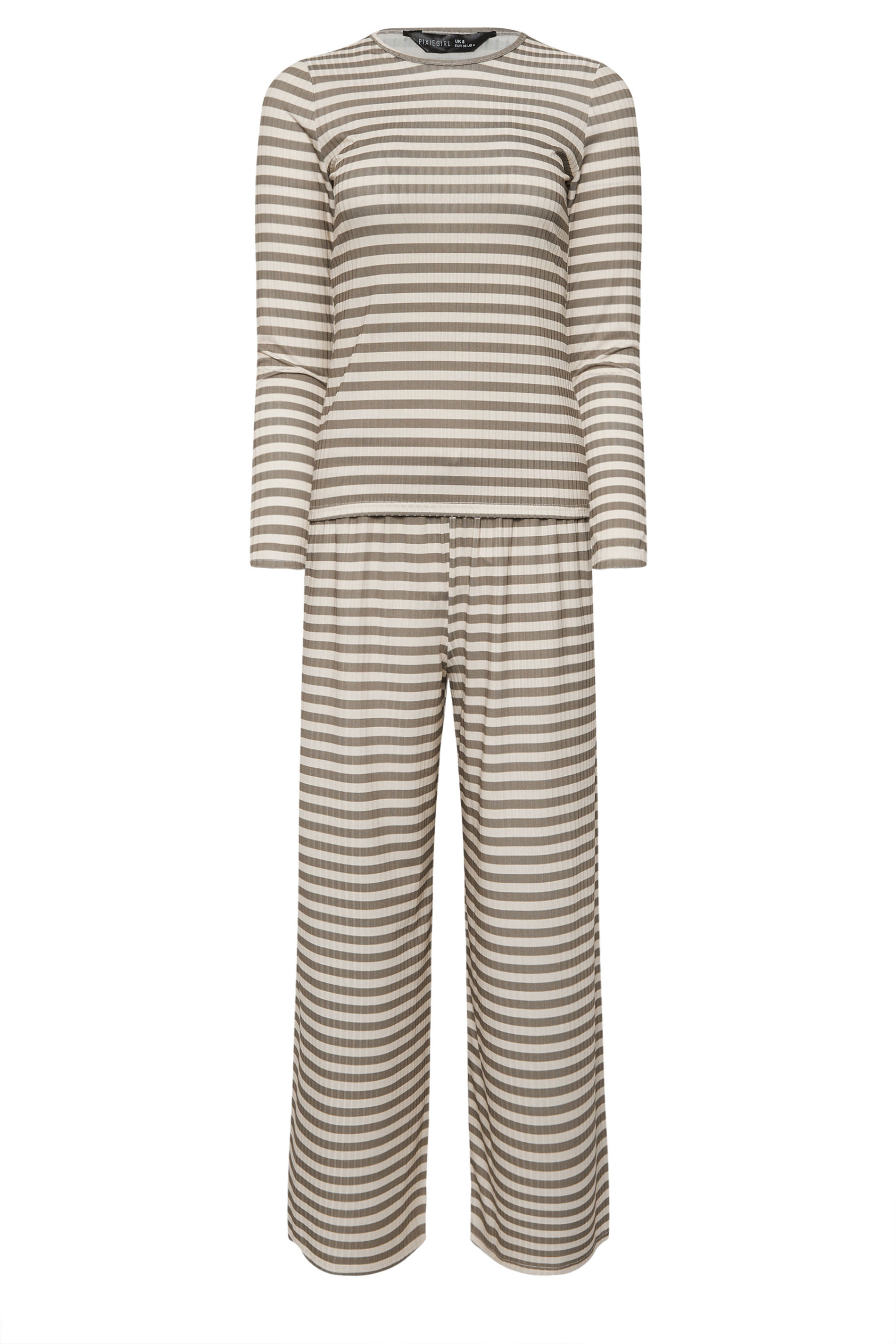 PixieGirl Petite Women's Cream Stripe T-Shirt & Wide Leg Trouser Set | PixieGirl  5