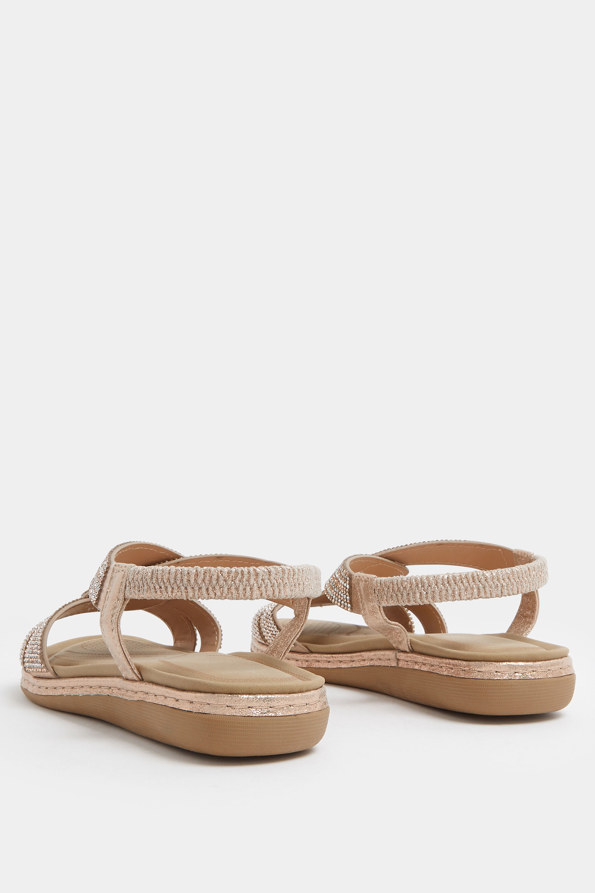 Rose Gold Diamante Twisted Front Sandals In Extra Wide EEE Fit | Yours Clothing 4