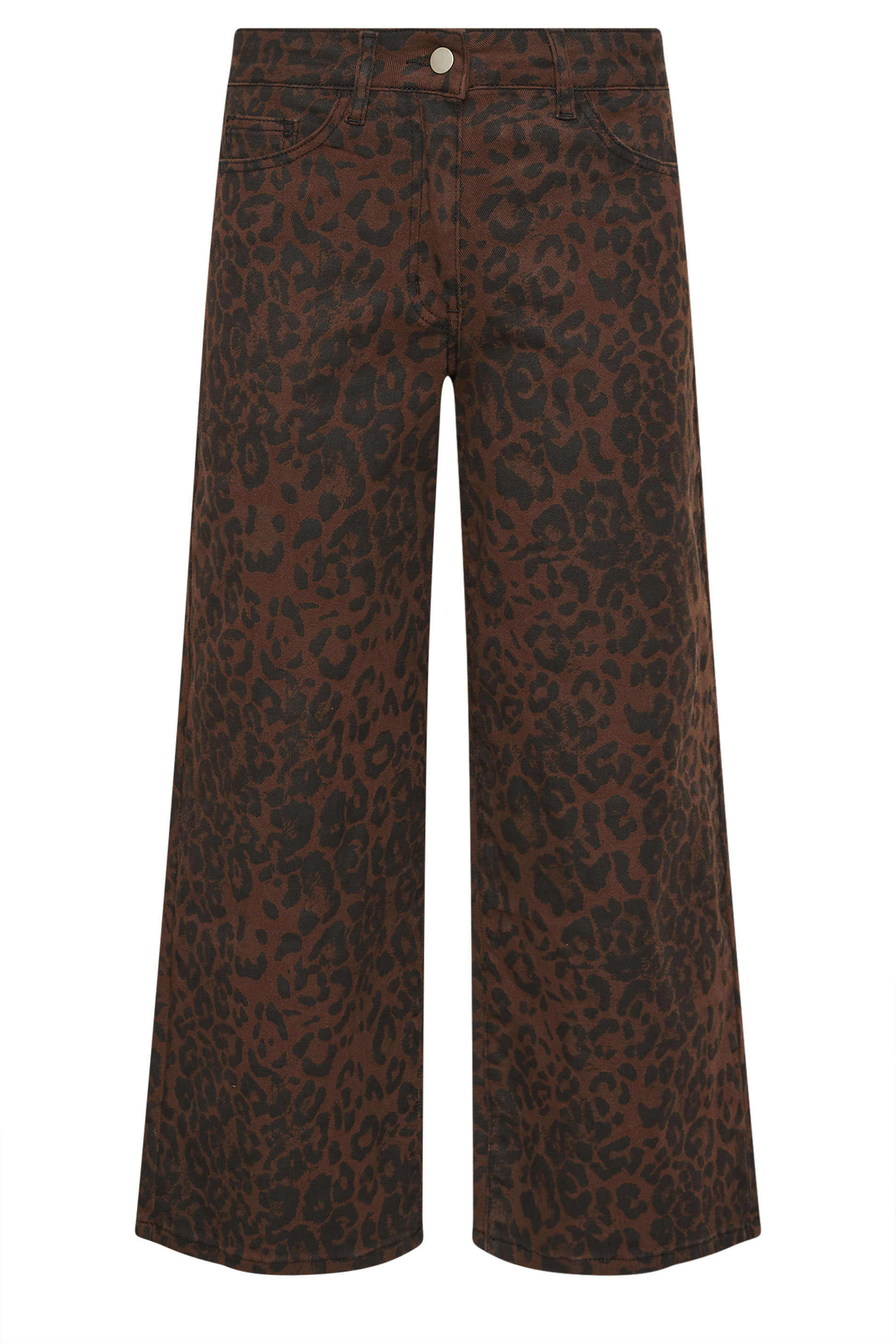 PixieGirl Petite Womens Brown Leopard Print Wide Leg Jeans | PixieGirl 5
