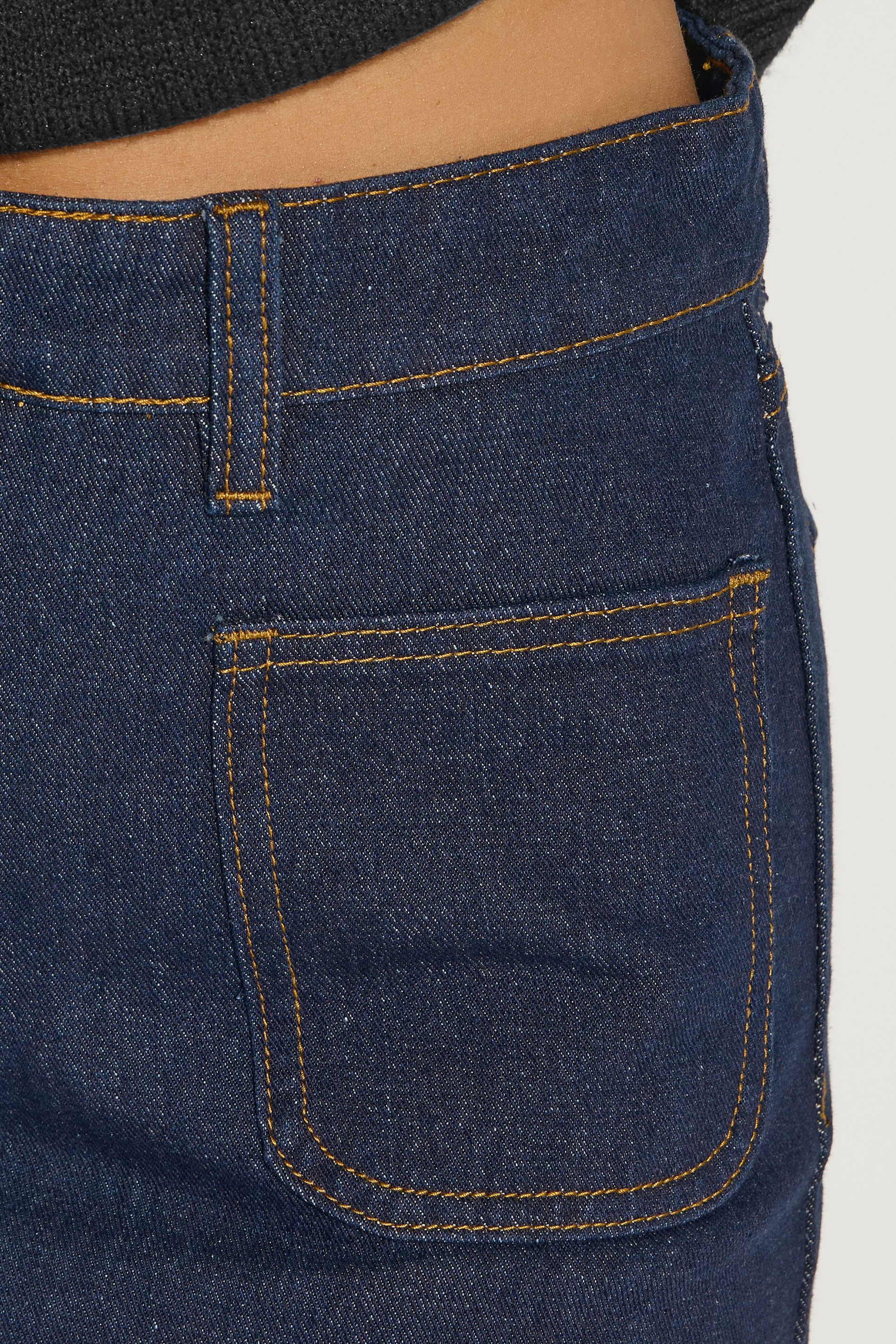 PixieGirl Petite Women's Dark Blue Pocket Patch Denim Skirt | PixieGirl 4