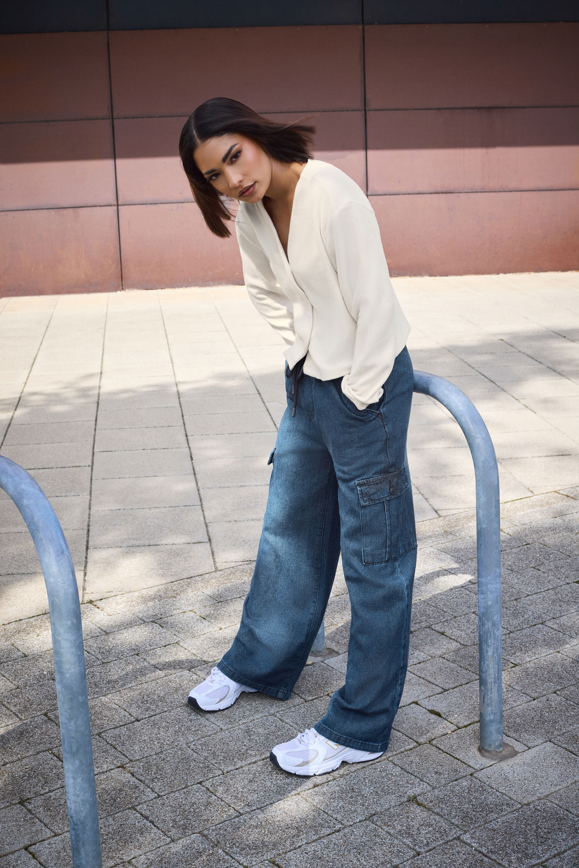 PixieGirl Petite Women's Dark Blue Cargo Wide Leg Jeans | PixieGirl 2