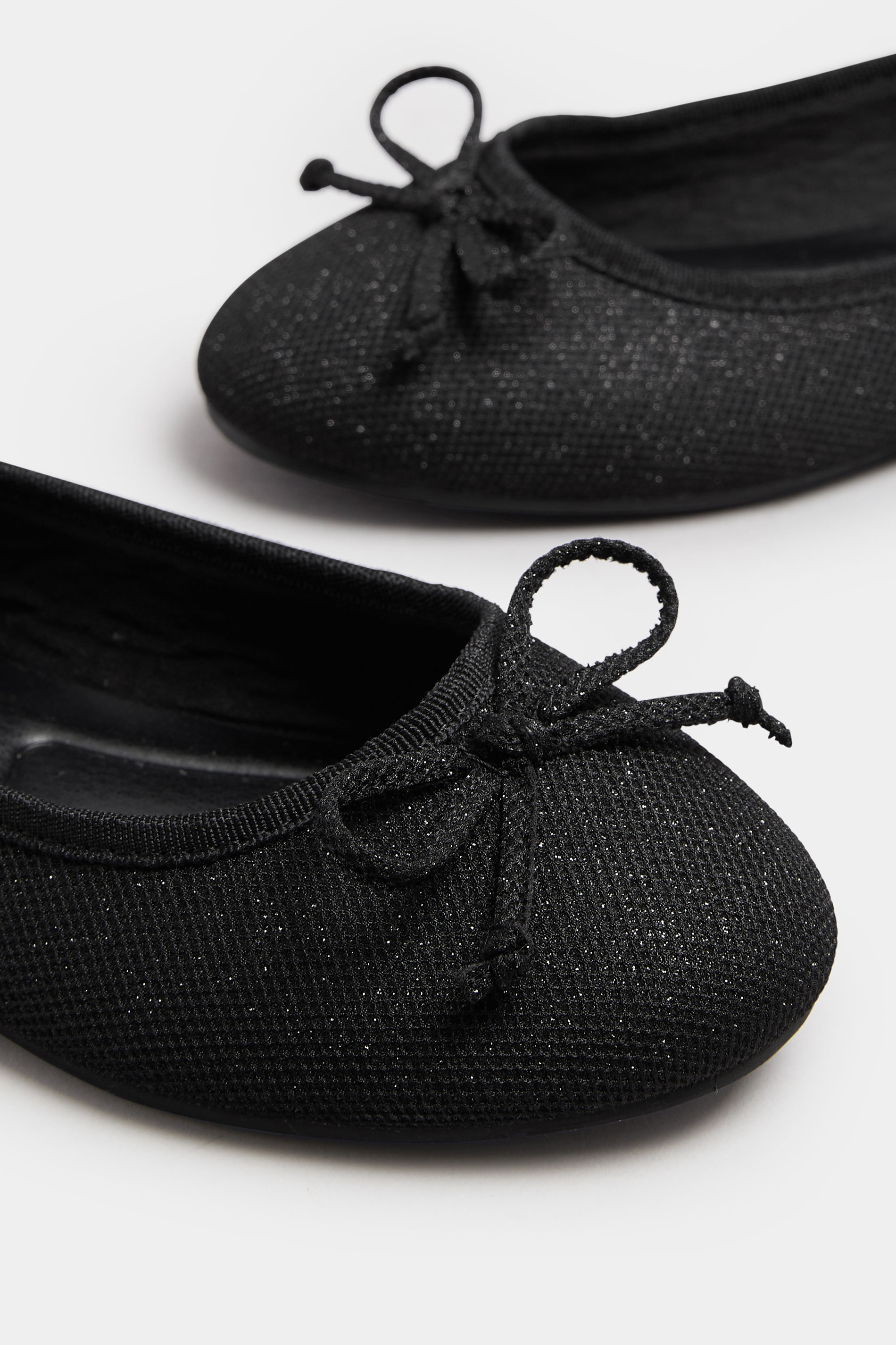Black Glitter Ballet Pumps In Extra Wide EEE Fit | Yours Clothing 5