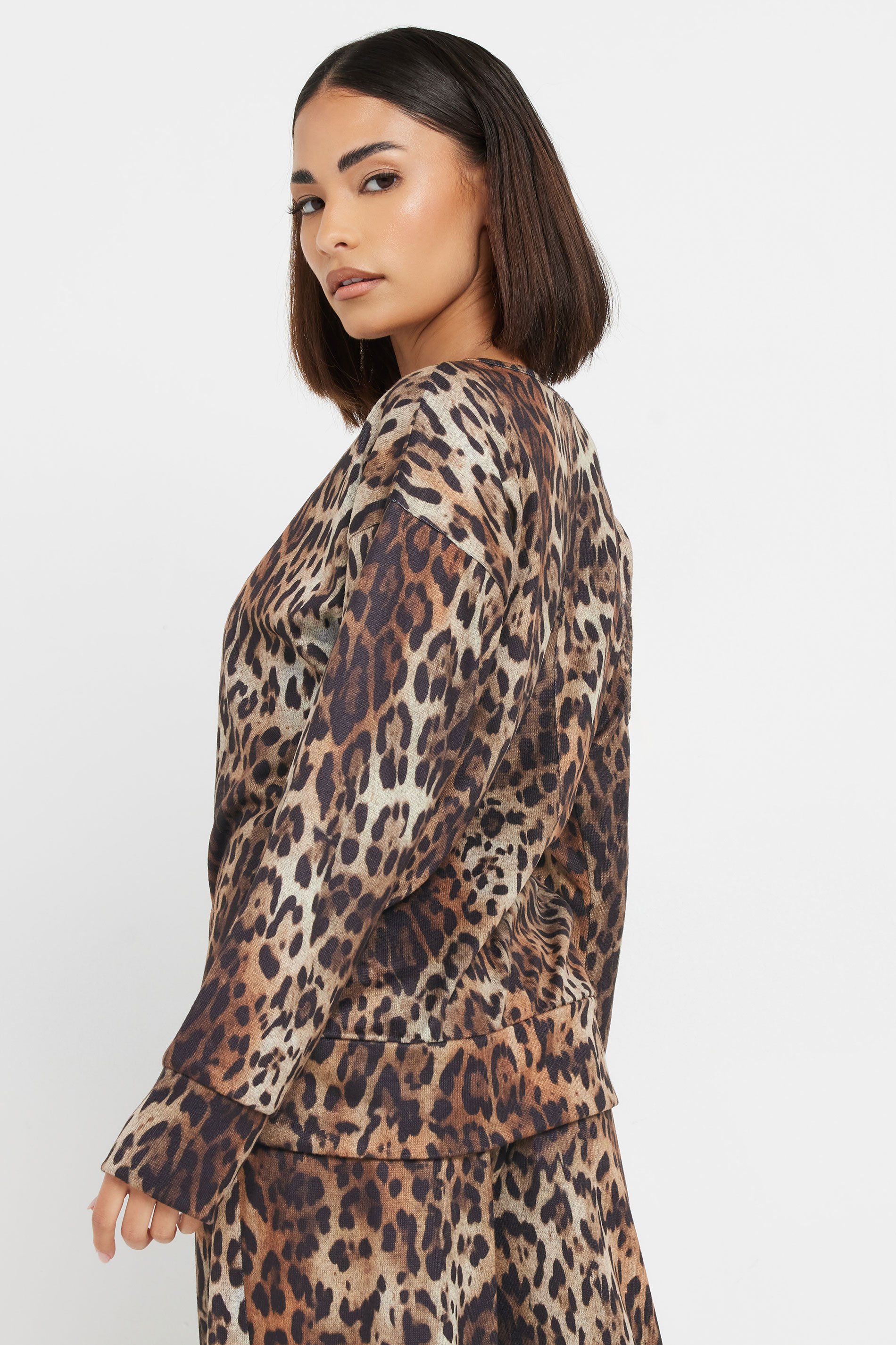PixieGirl Petite Women's Brown Soft Touch Leopard Print Jumper | PixieGirl 4