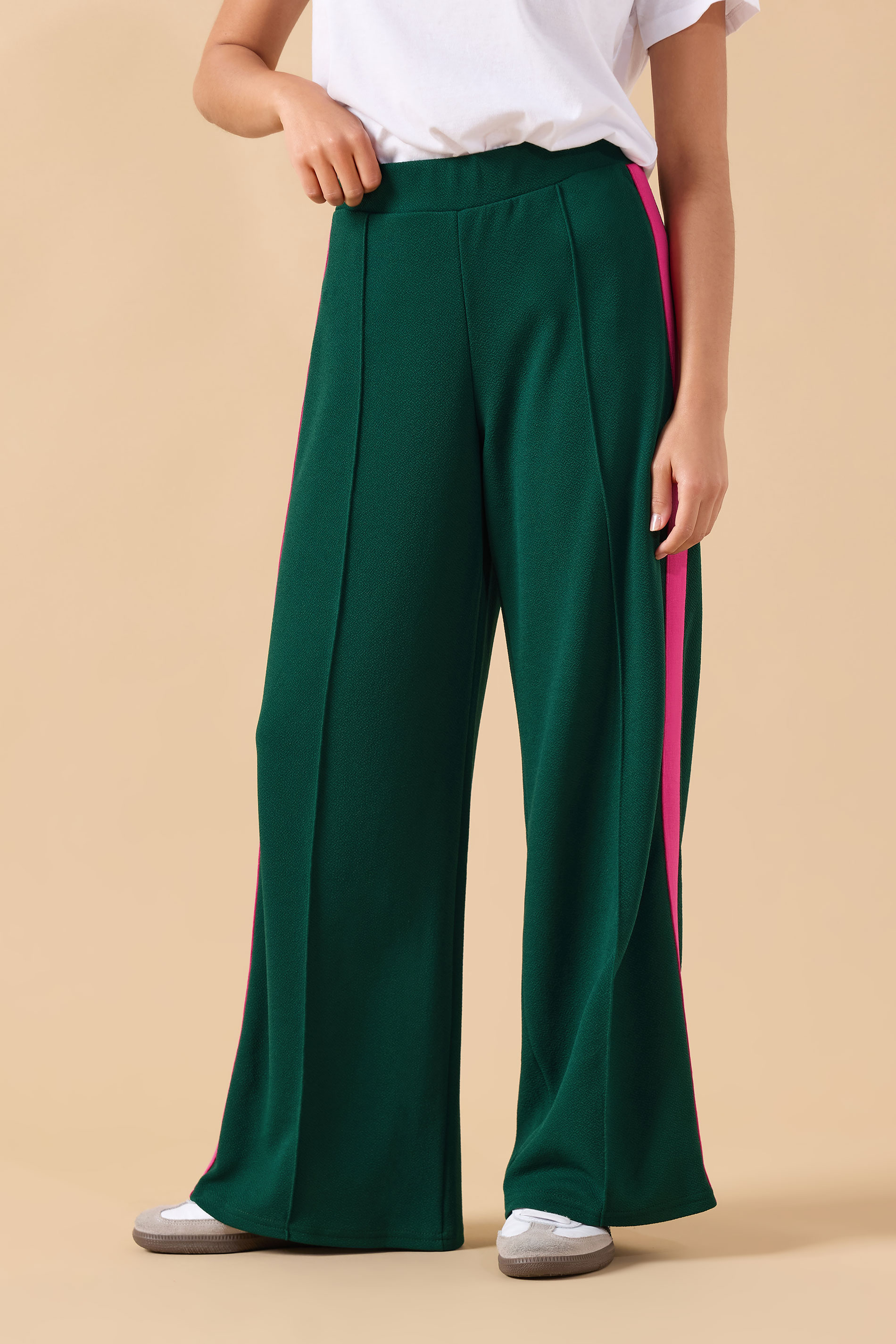 PixieGirl Petite Women's Green & Pink Side Stripe Trousers | PixieGirl 2